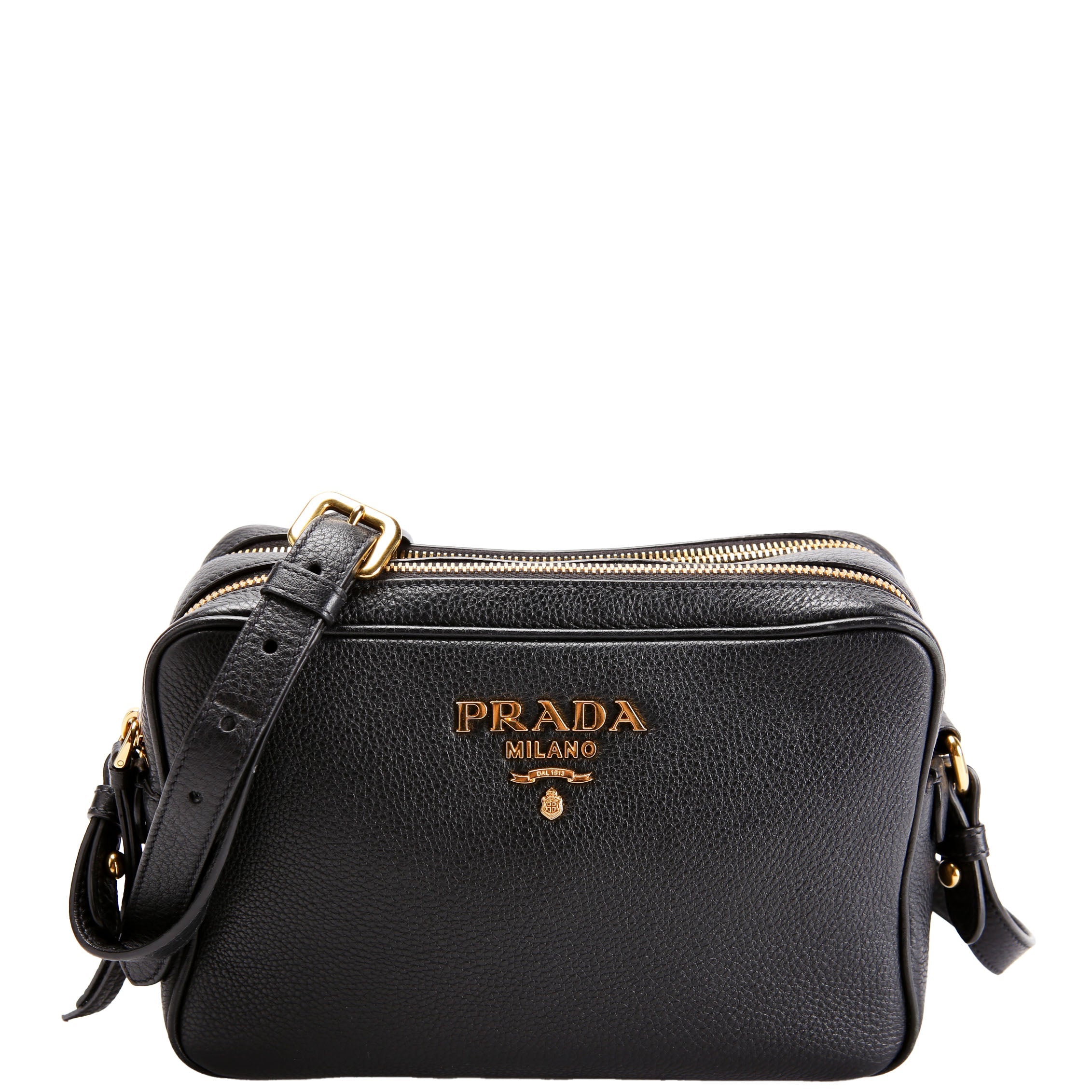 Vitello Daino Double Zip Crossbody Black
