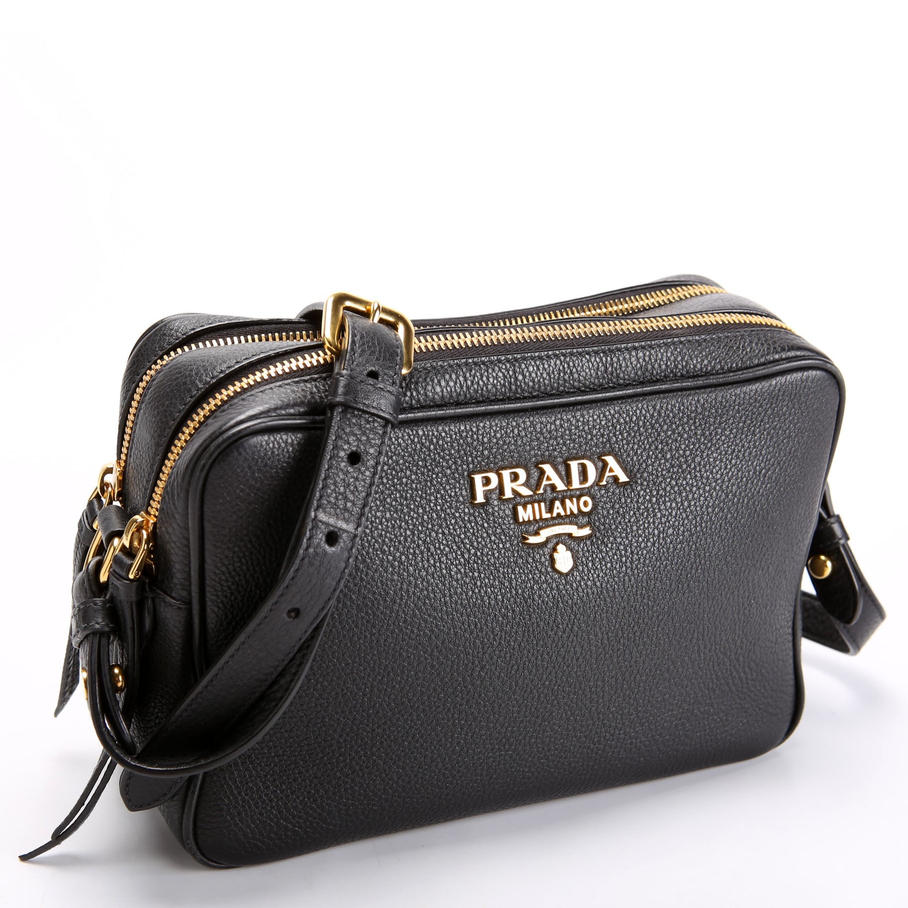 Vitello Daino Double Zip Crossbody Black
