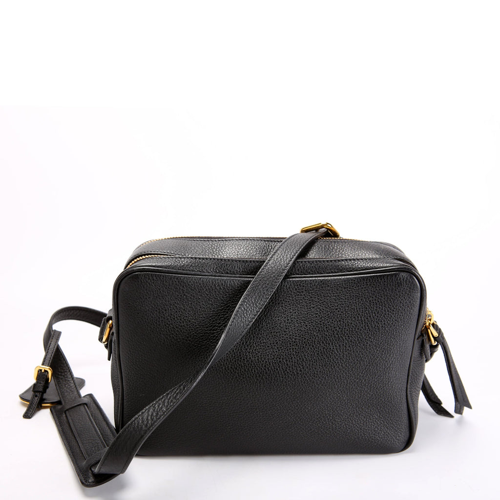 Vitello Daino Double Zip Crossbody Black