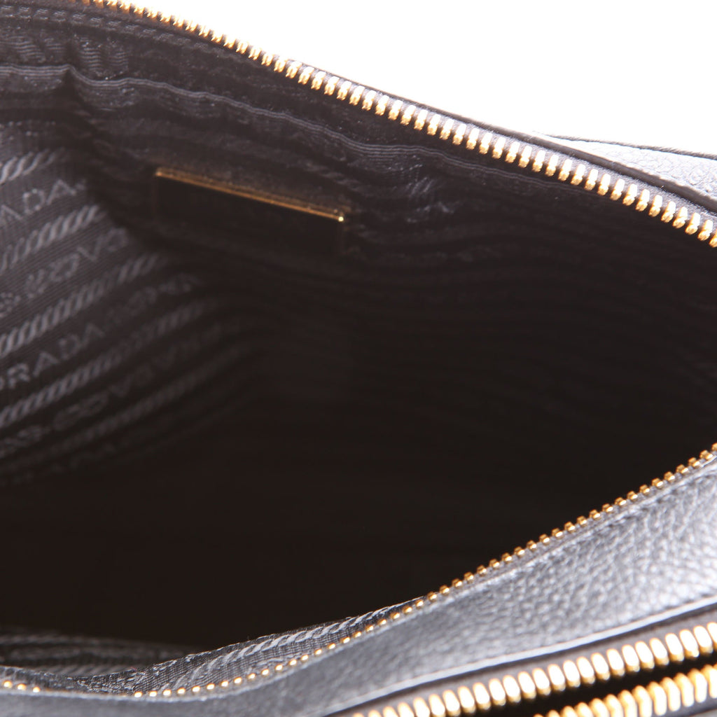 Vitello Daino Double Zip Crossbody Black