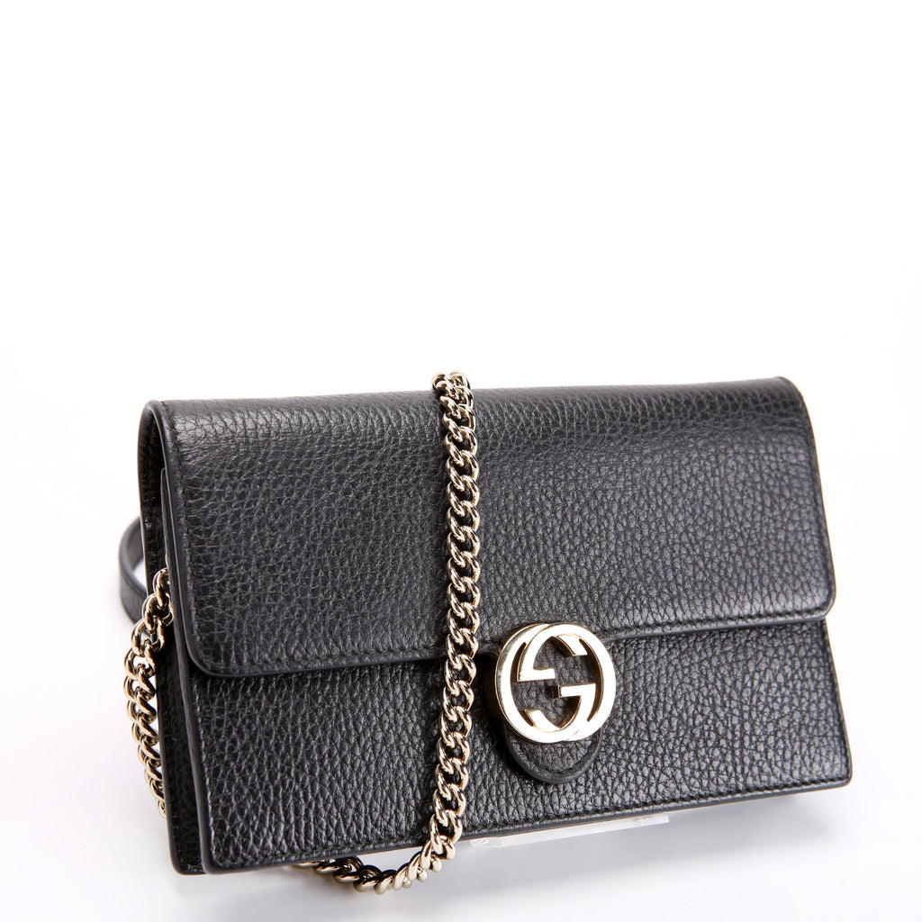 Gucci 510314 Interlocking GG Wallet On Chain Calfskin Black