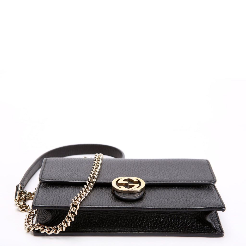 Gucci 510314 Interlocking GG Wallet On Chain Calfskin Black