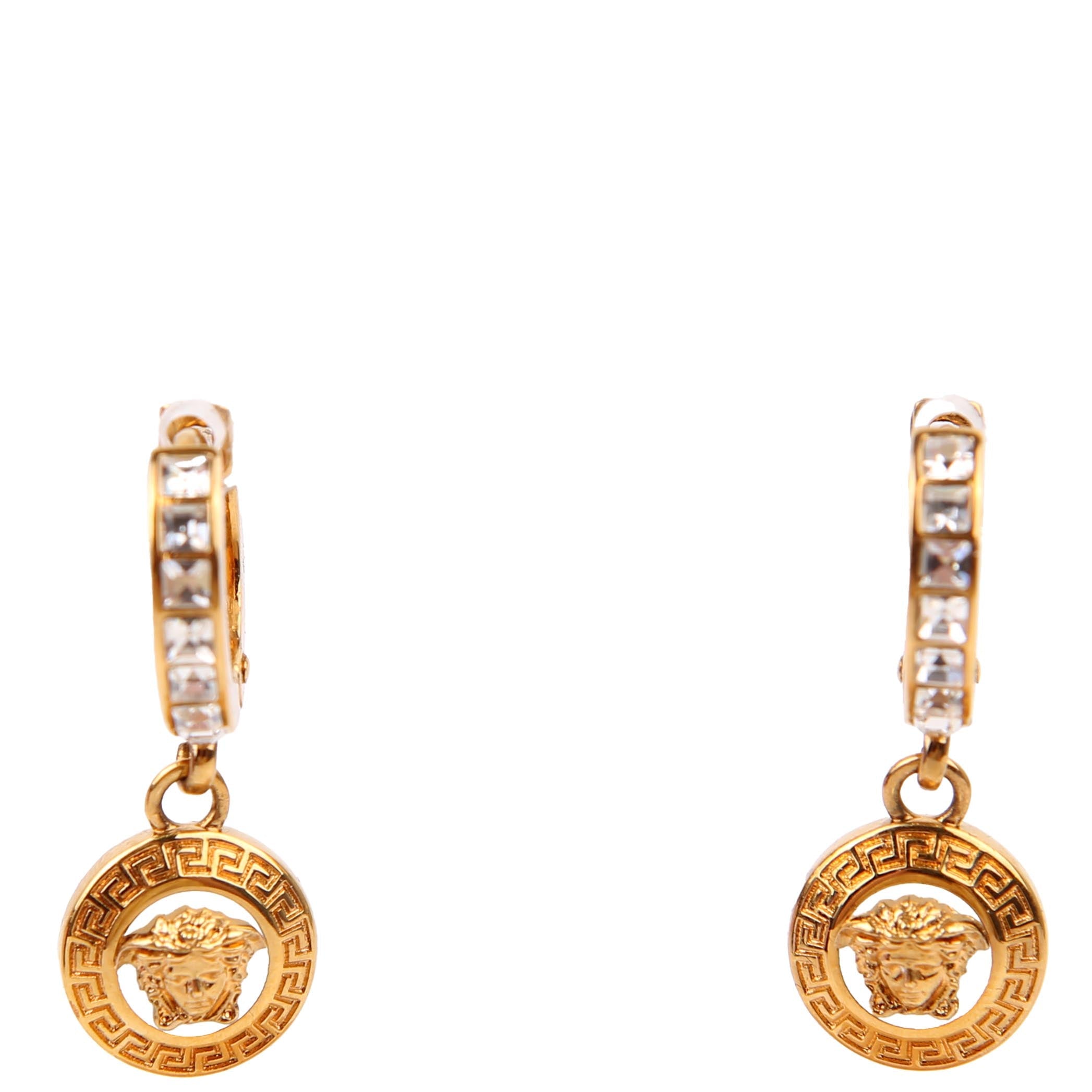 Medusa Strass Drop Hoop Earrings Gold