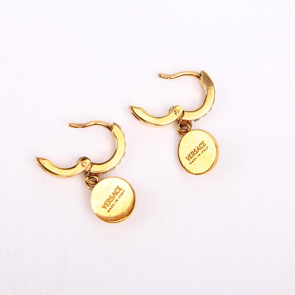 Medusa Strass Drop Hoop Earrings Gold