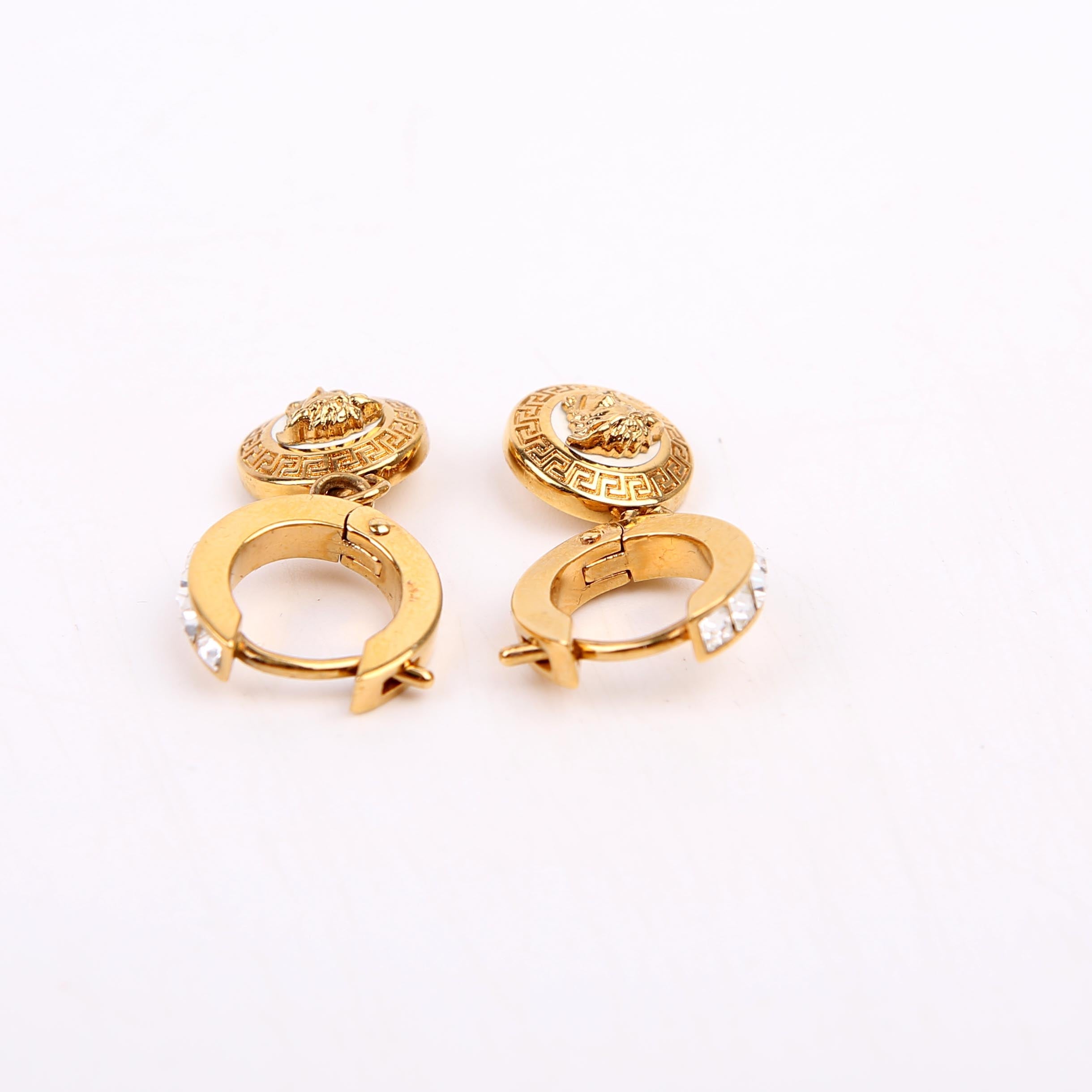 Medusa Strass Drop Hoop Earrings Gold