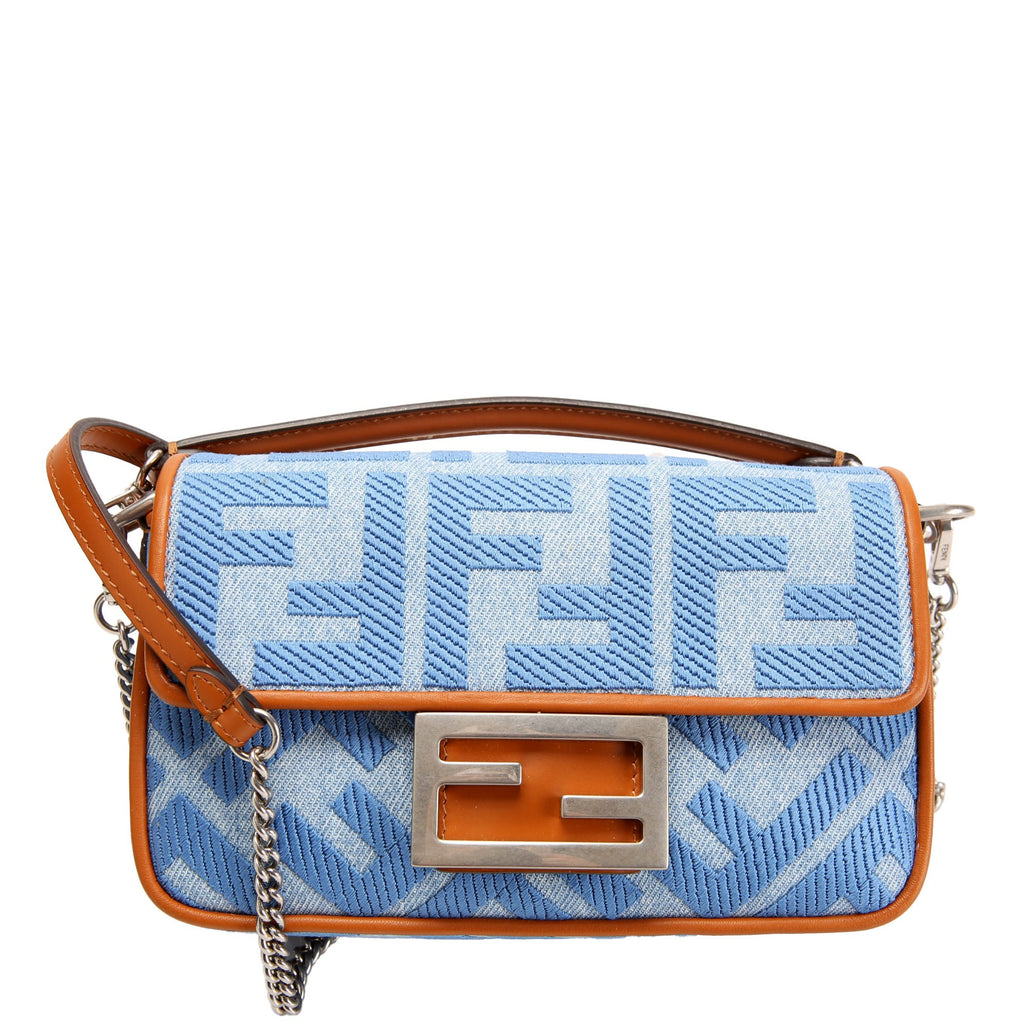 8BS017 FF Denim Mini Baguette Blue