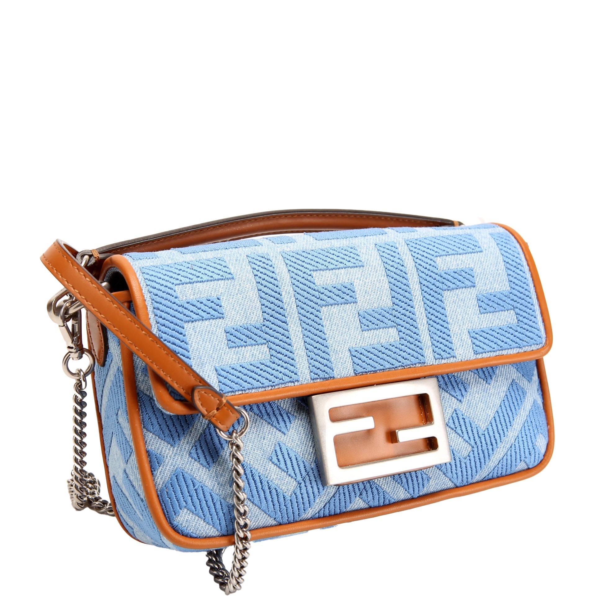 8BS017 FF Denim Mini Baguette Blue