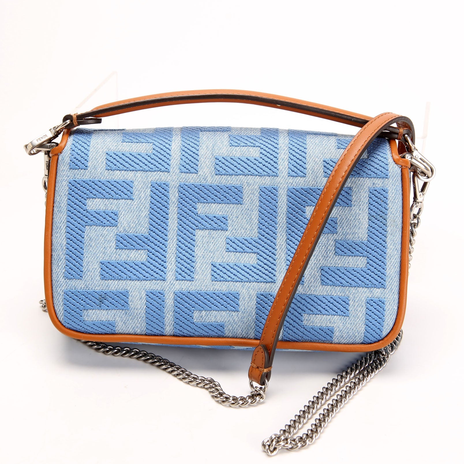 8BS017 FF Denim Mini Baguette Blue