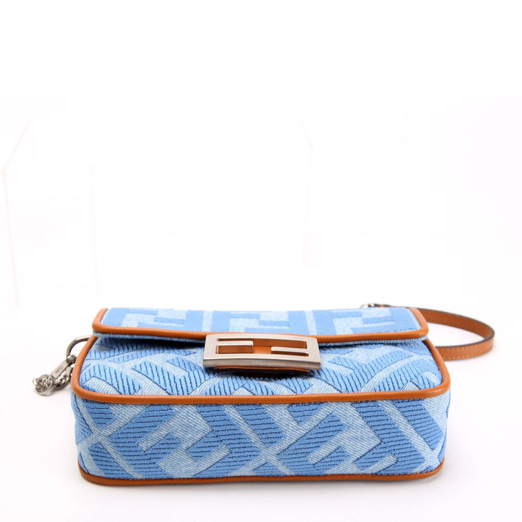 8BS017 FF Denim Mini Baguette Blue