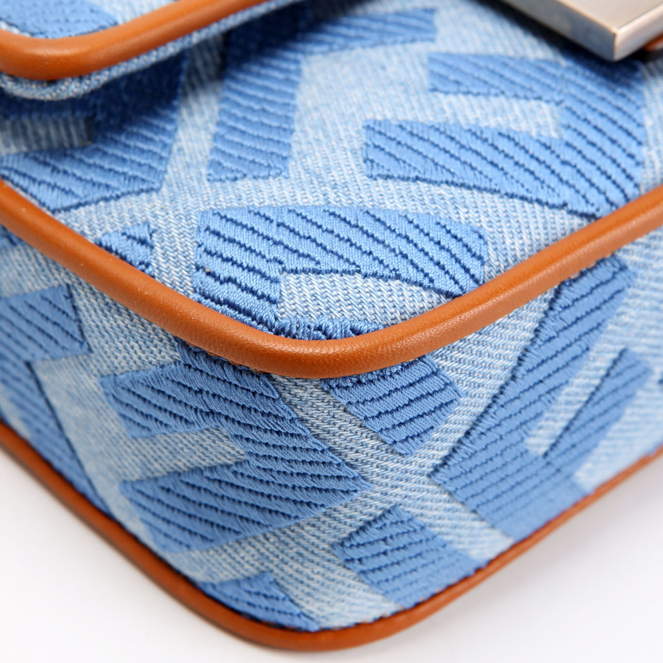 8BS017 FF Denim Mini Baguette Blue