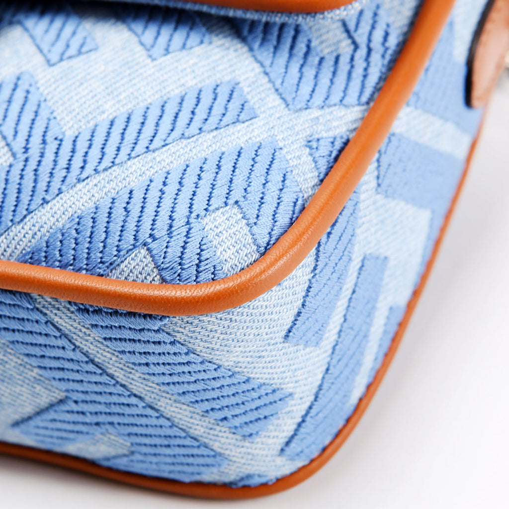 8BS017 FF Denim Mini Baguette Blue