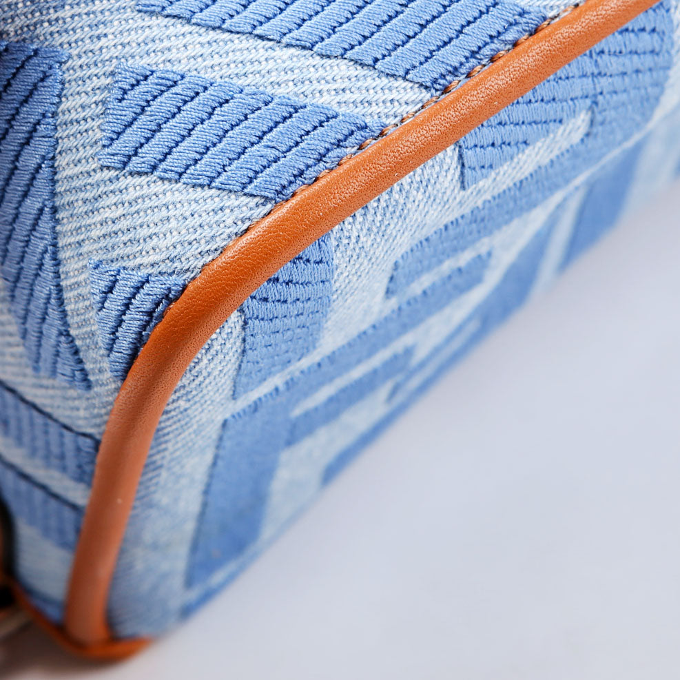 8BS017 FF Denim Mini Baguette Blue