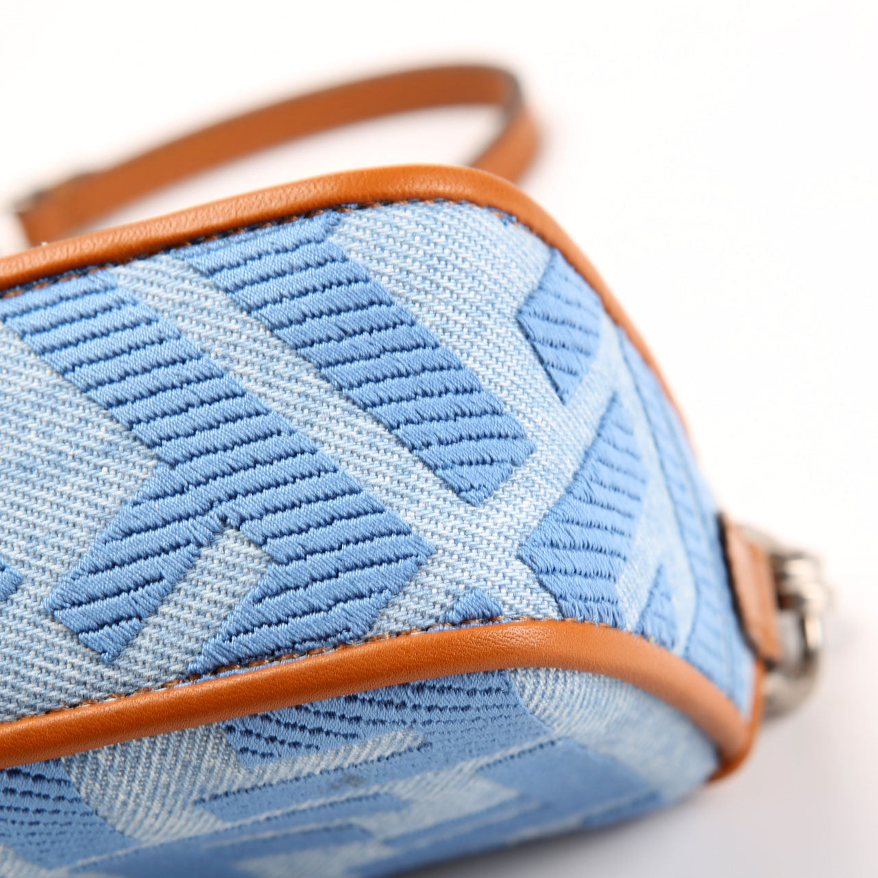 8BS017 FF Denim Mini Baguette Blue