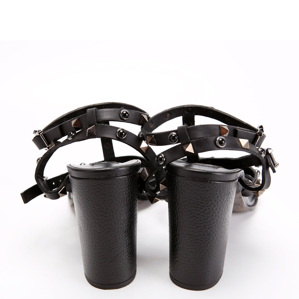 Rockstud Strappy Block Heel Sandals Size 41 Black