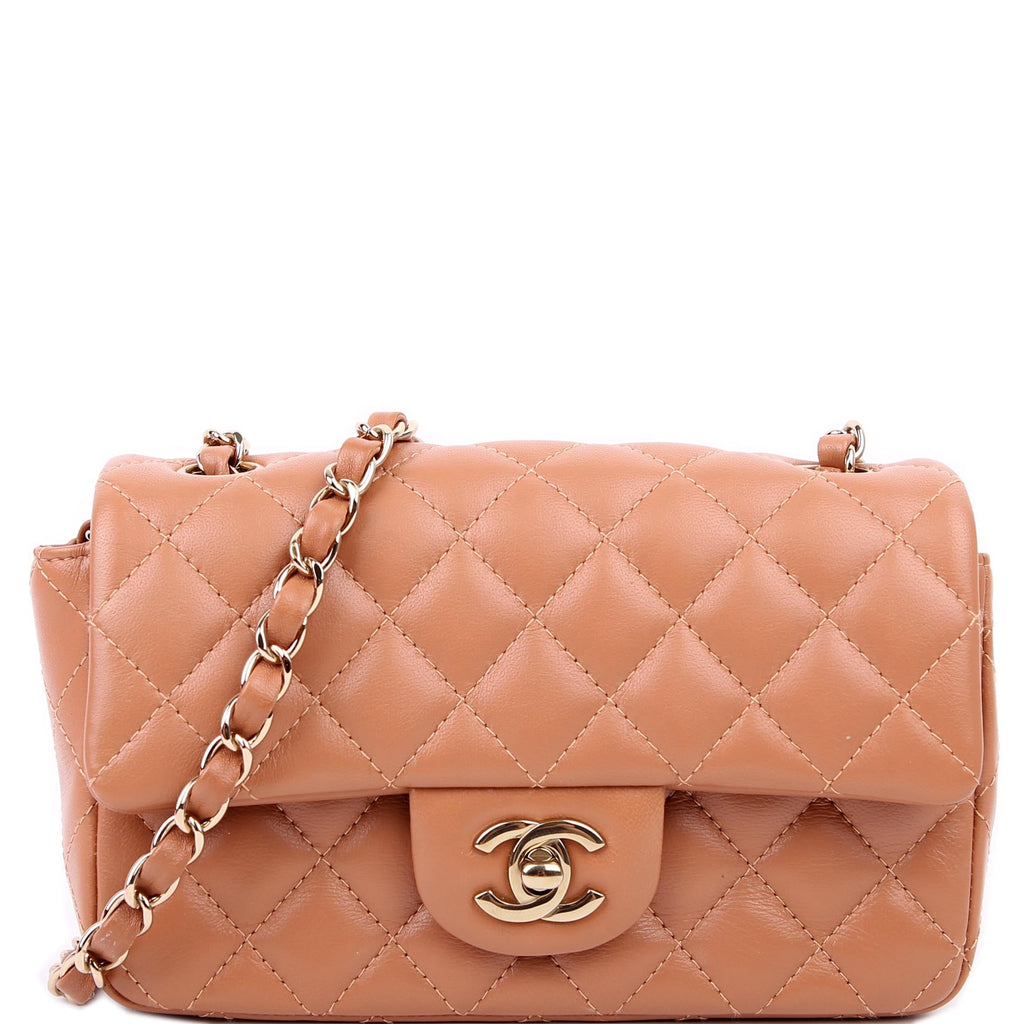 Classic Flap Mini Rectangle Lambskin RFID Tan