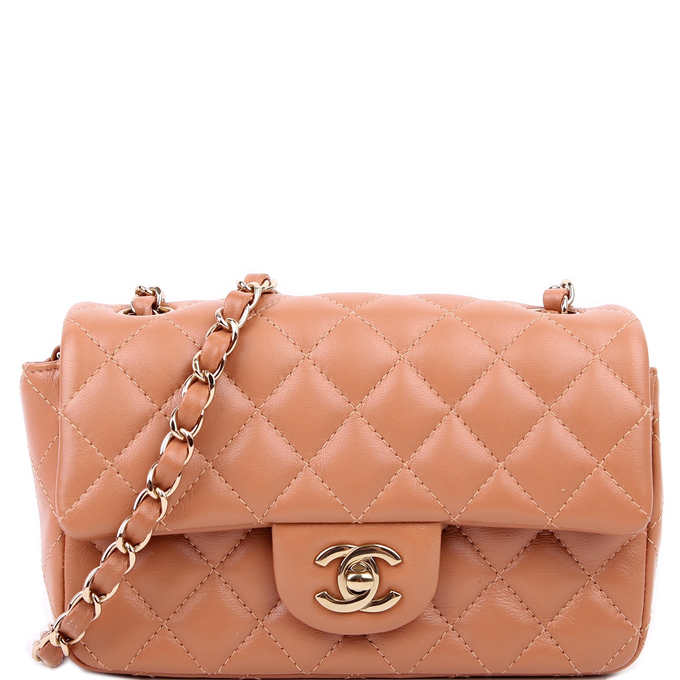 Classic Flap Mini Rectangle Lambskin RFID Tan