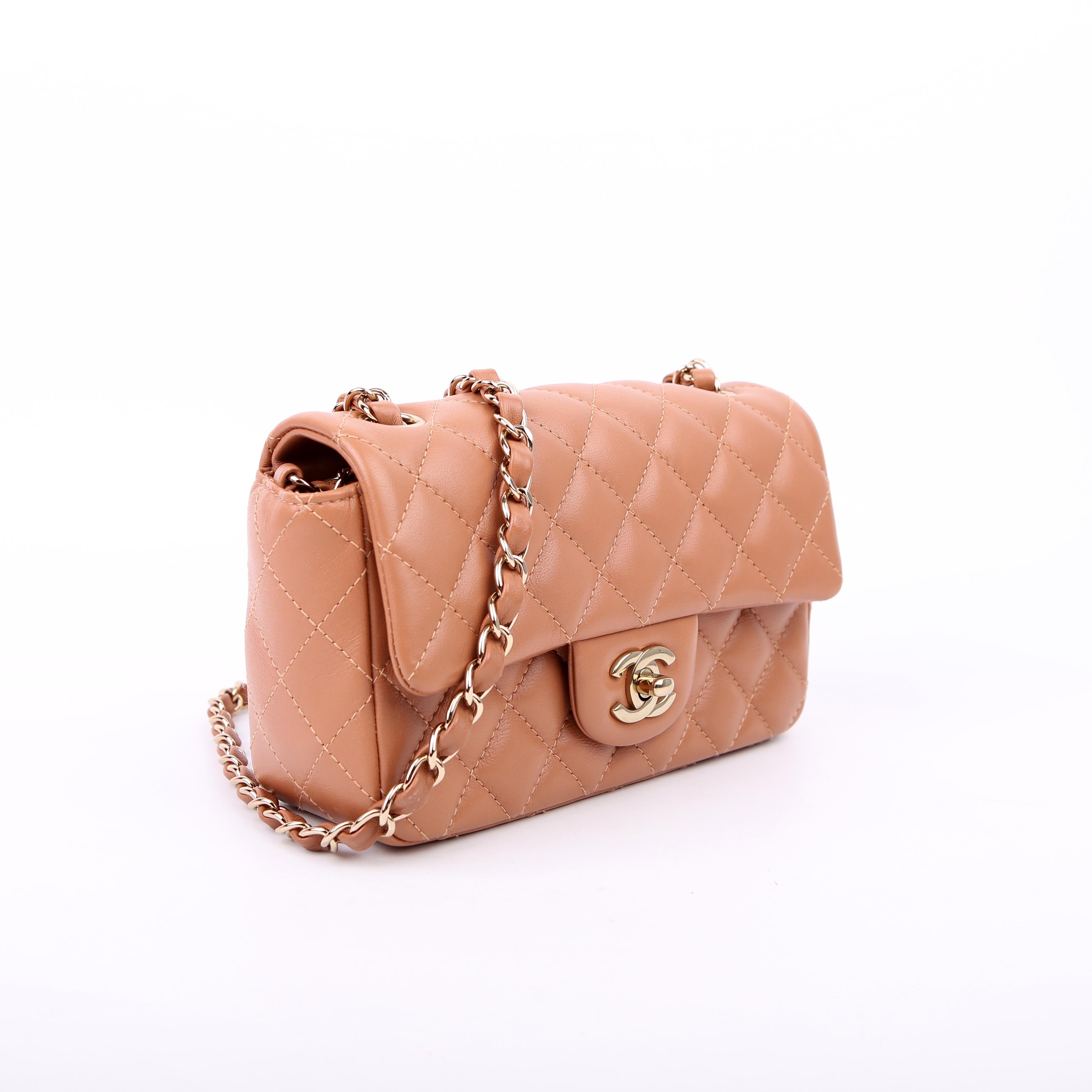Classic Flap Mini Rectangle Lambskin RFID Tan
