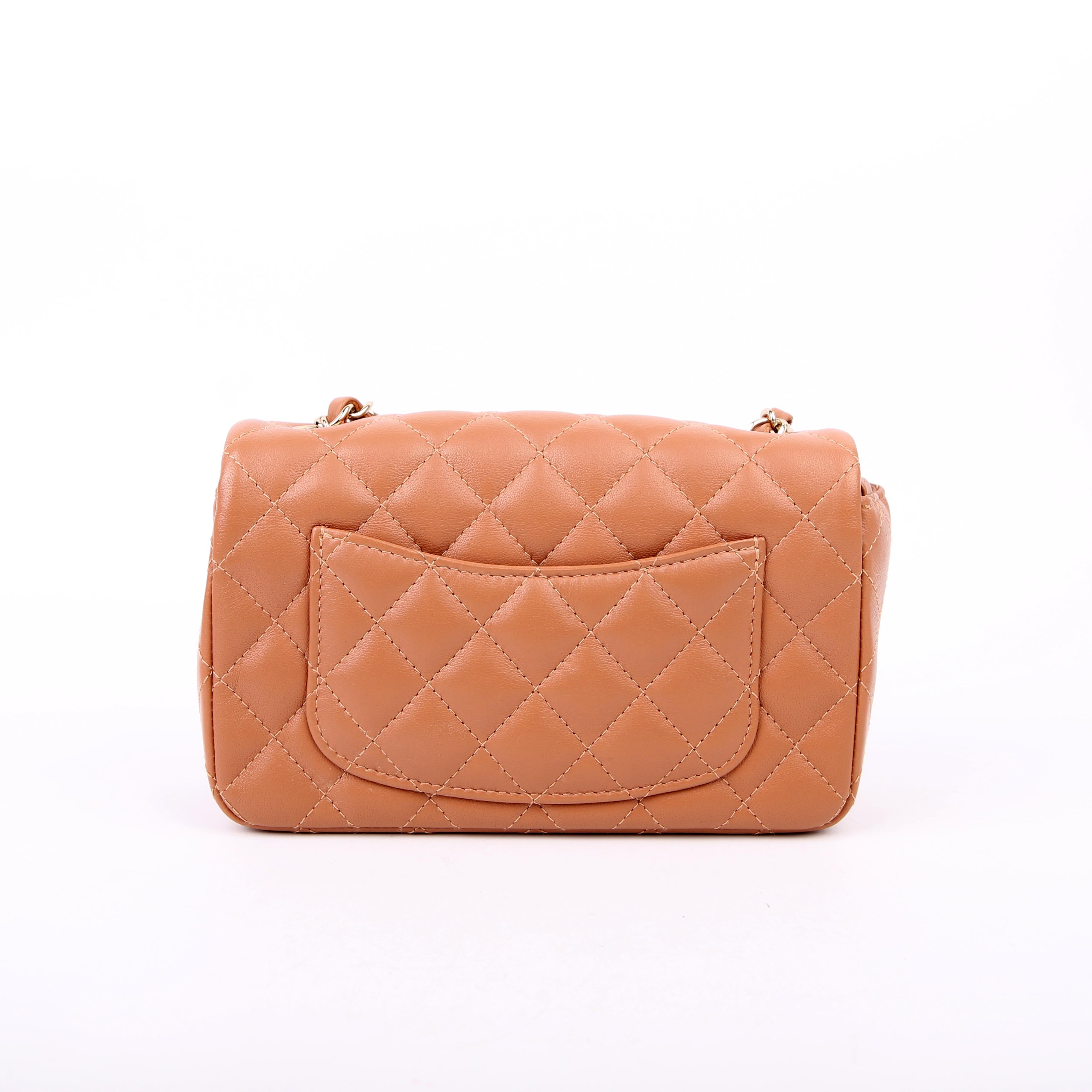 Classic Flap Mini Rectangle Lambskin RFID Tan