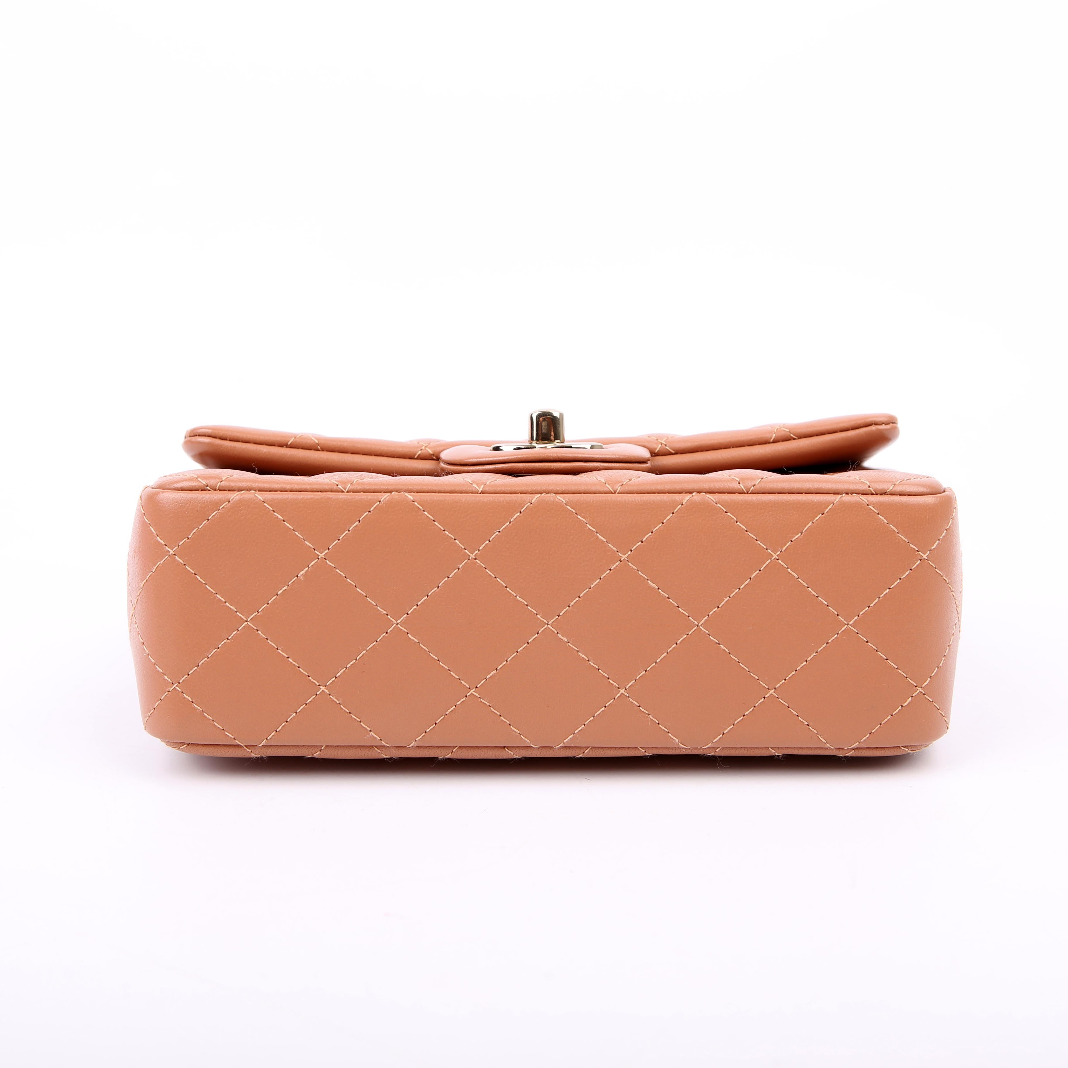 Classic Flap Mini Rectangle Lambskin RFID Tan