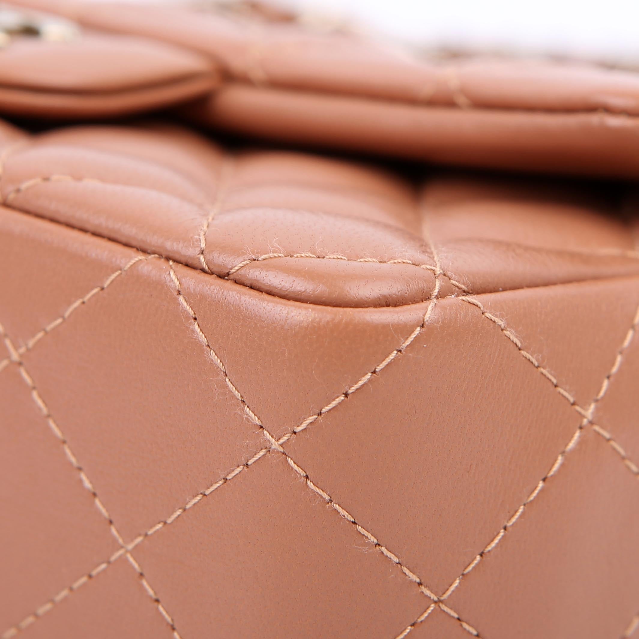 Classic Flap Mini Rectangle Lambskin RFID Tan