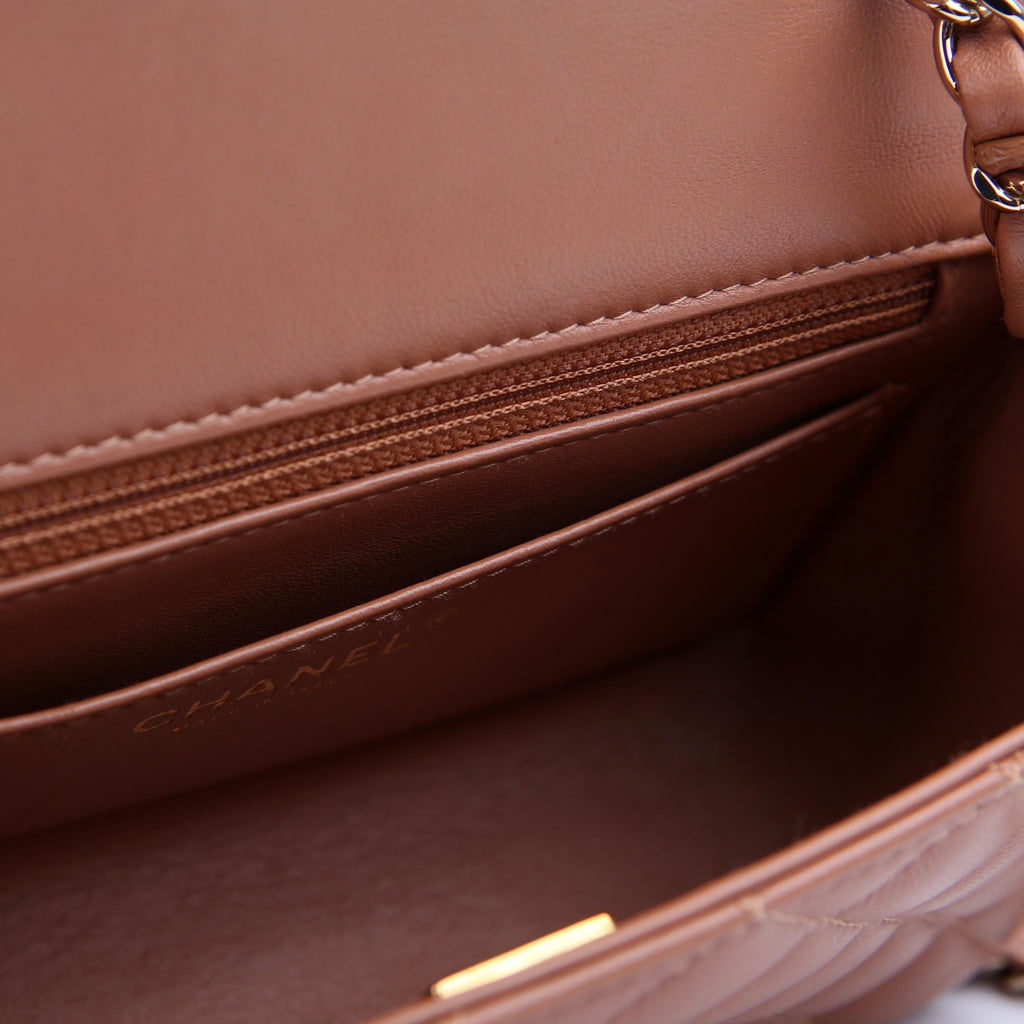 Classic Flap Mini Rectangle Lambskin RFID Tan