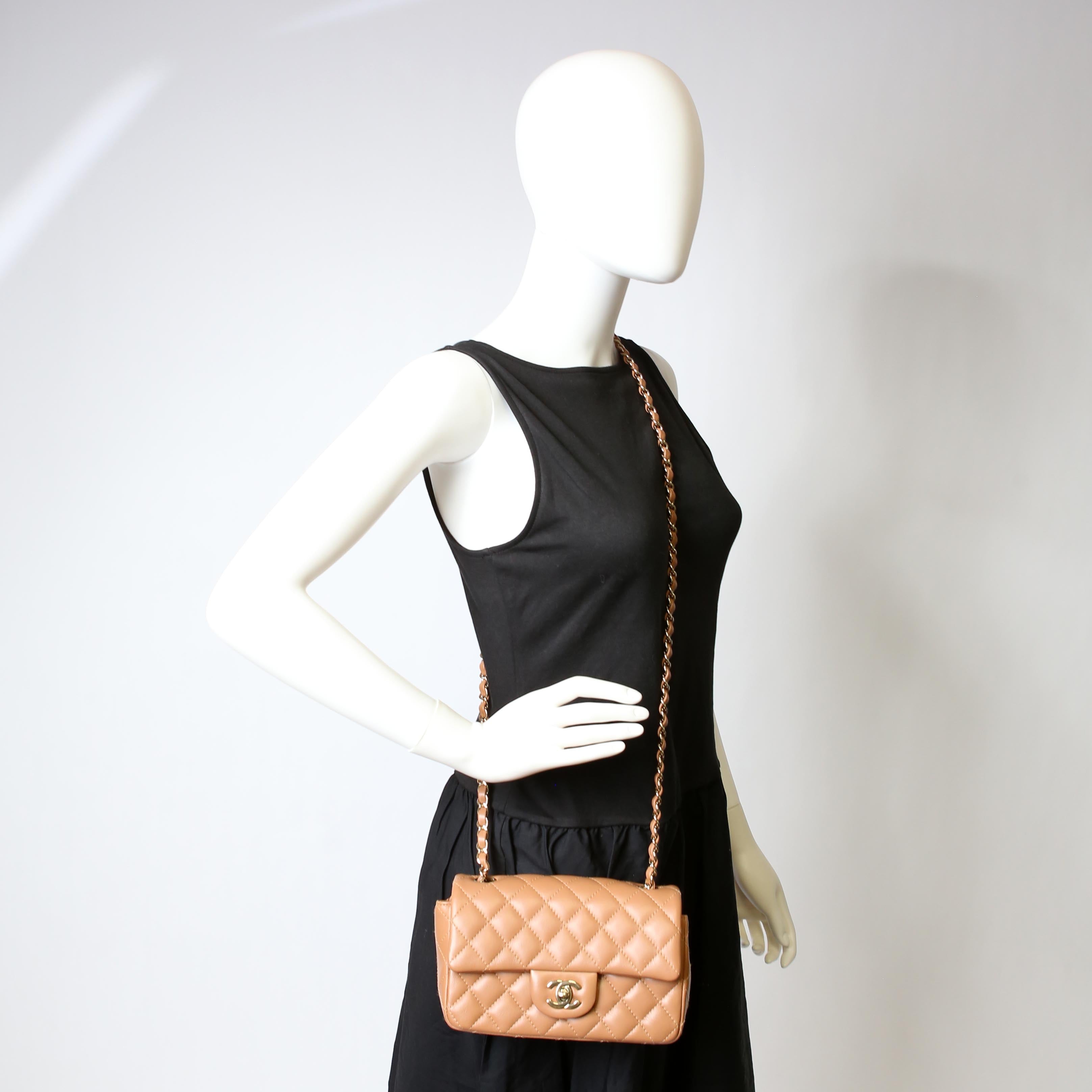 Classic Flap Mini Rectangle Lambskin RFID Tan