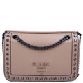 Prada Grace Calfskin Studded Crossbody Tan