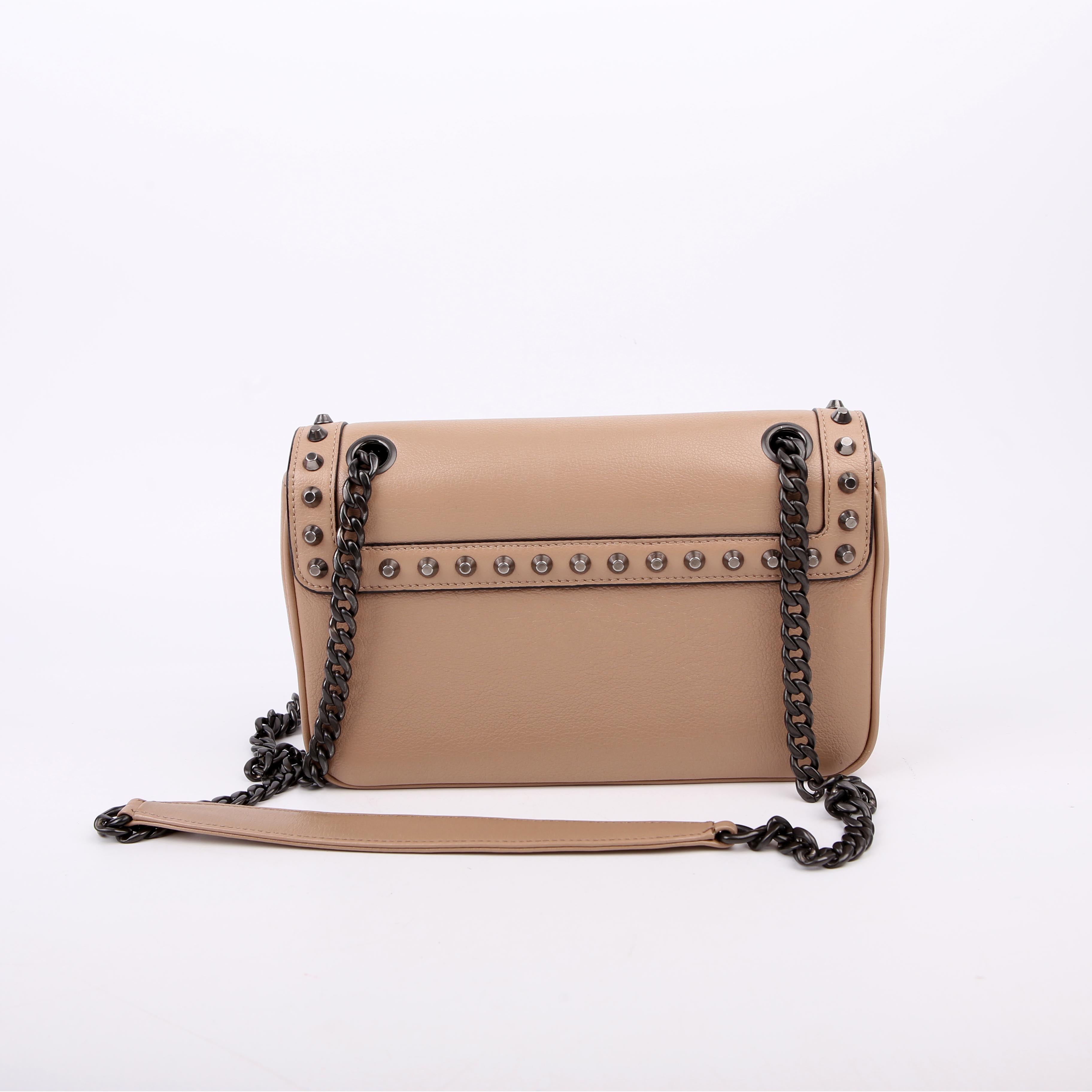 Prada Grace Calfskin Studded Crossbody Tan