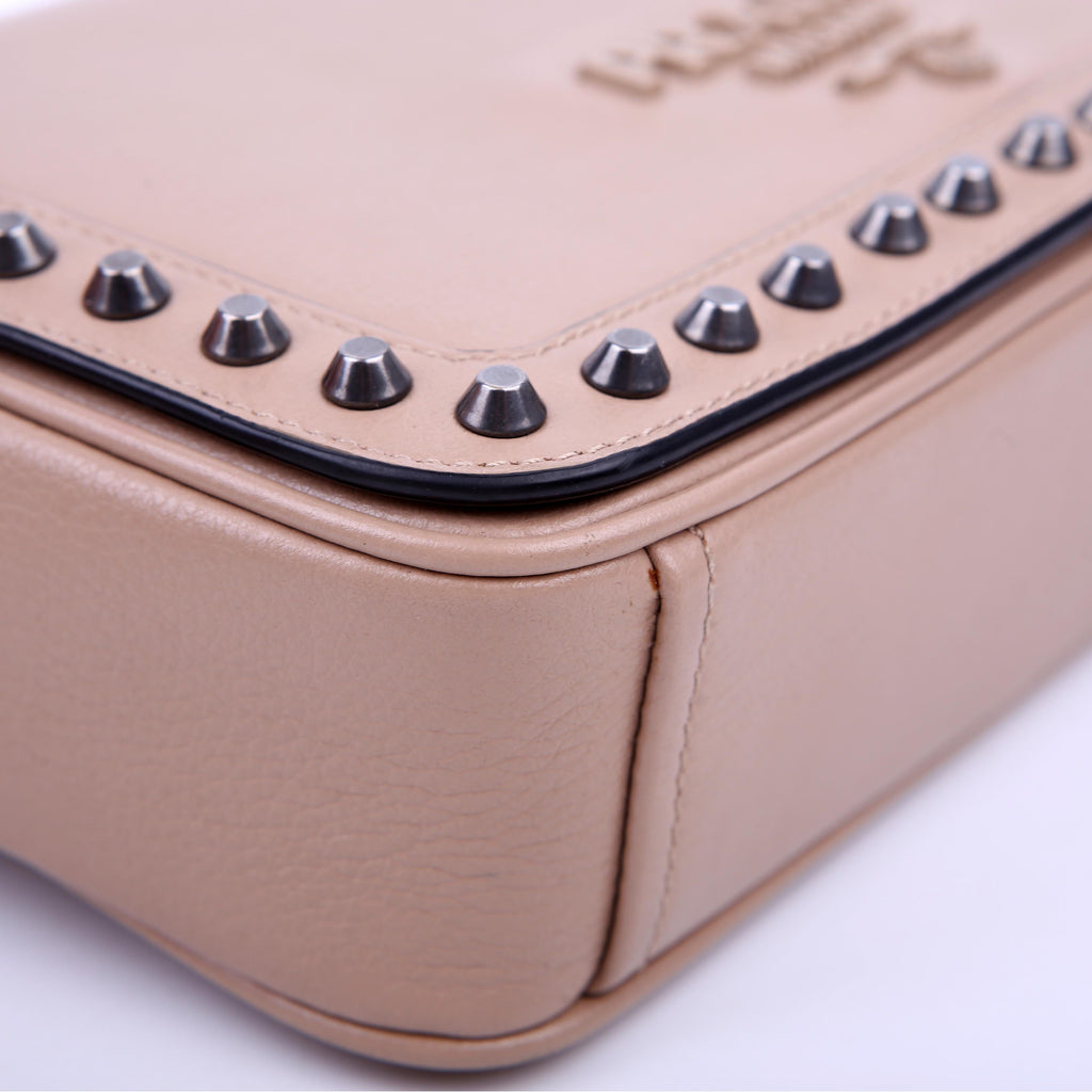Prada Grace Calfskin Studded Crossbody Tan
