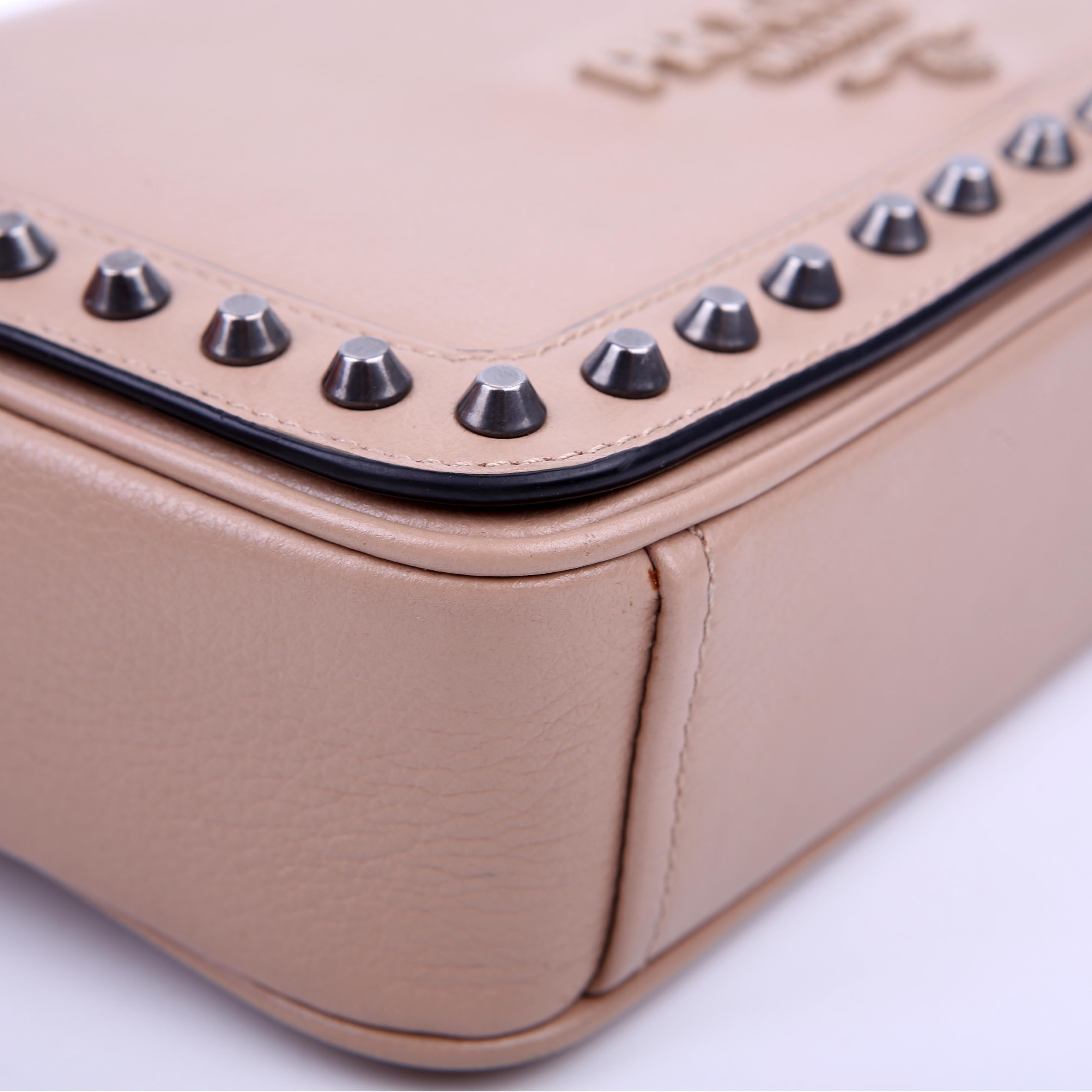 Prada Grace Calfskin Studded Crossbody Tan