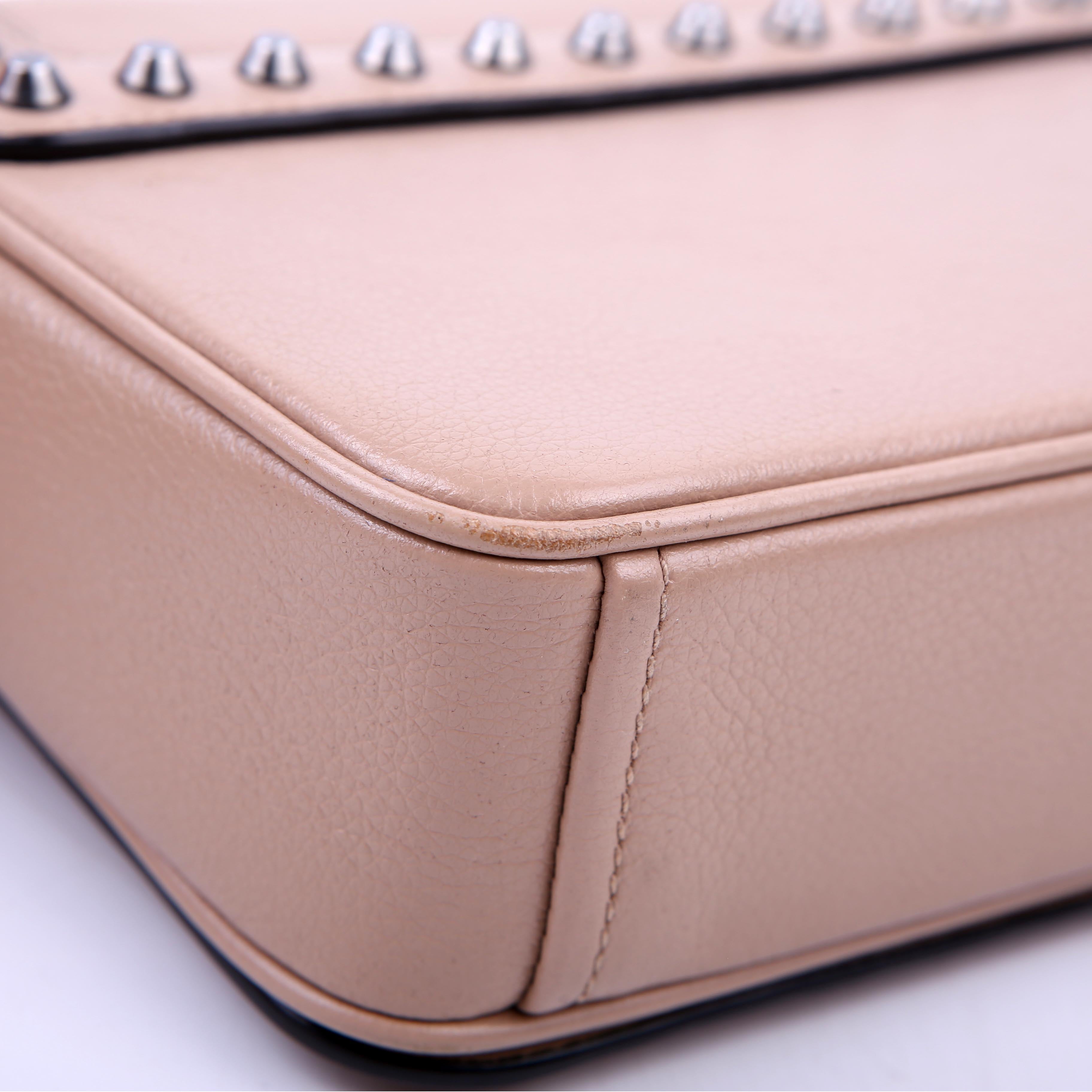 Prada Grace Calfskin Studded Crossbody Tan