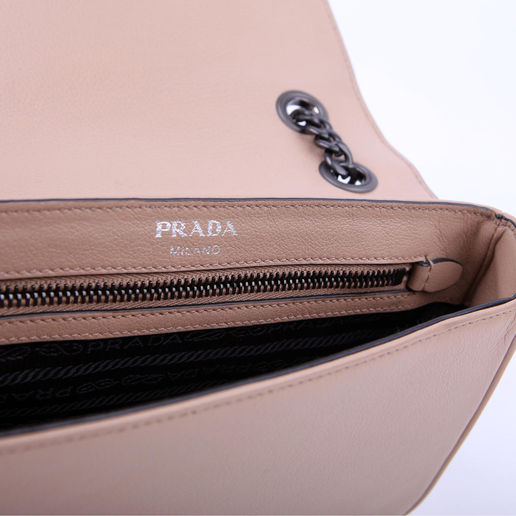 Prada Grace Calfskin Studded Crossbody Tan