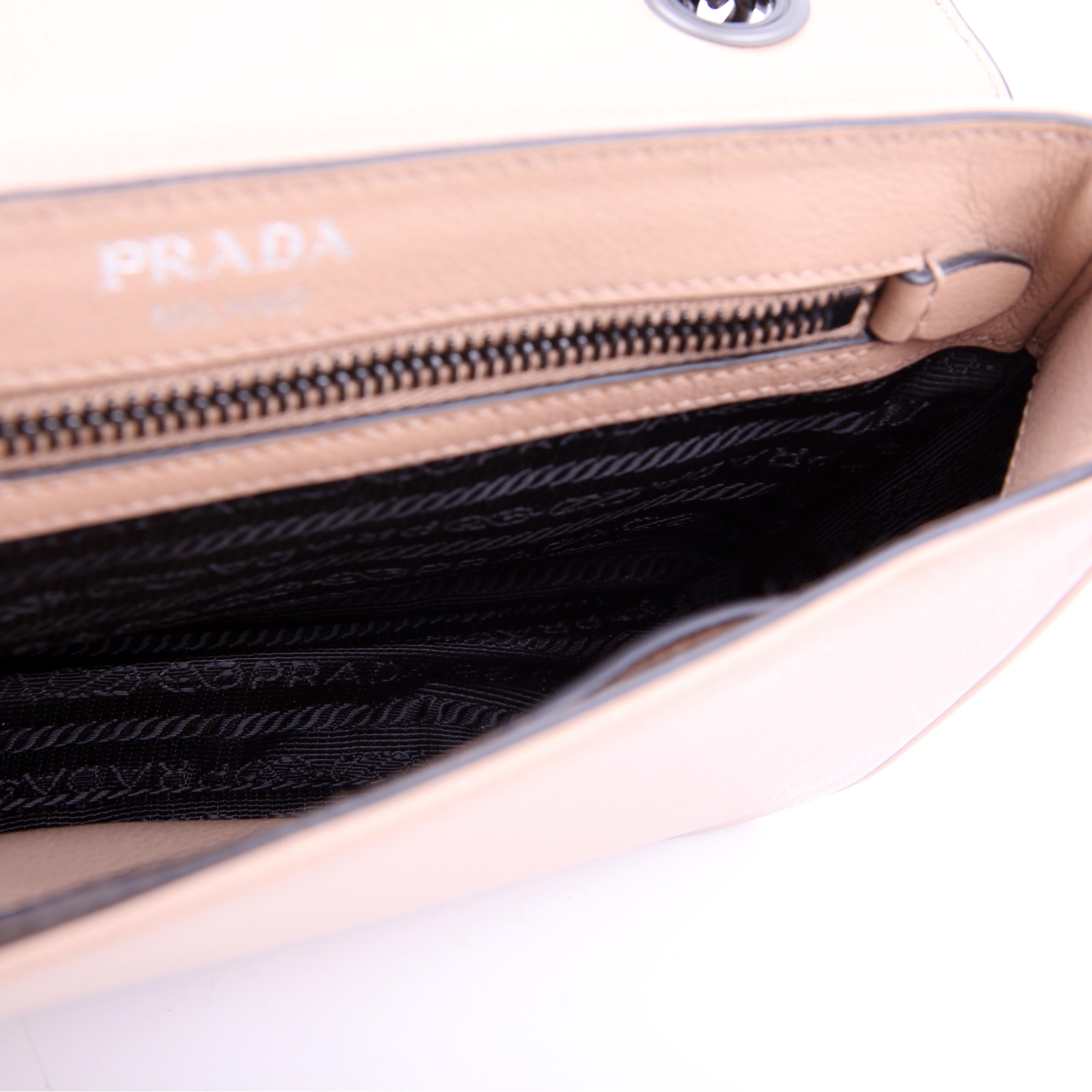Prada Grace Calfskin Studded Crossbody Tan