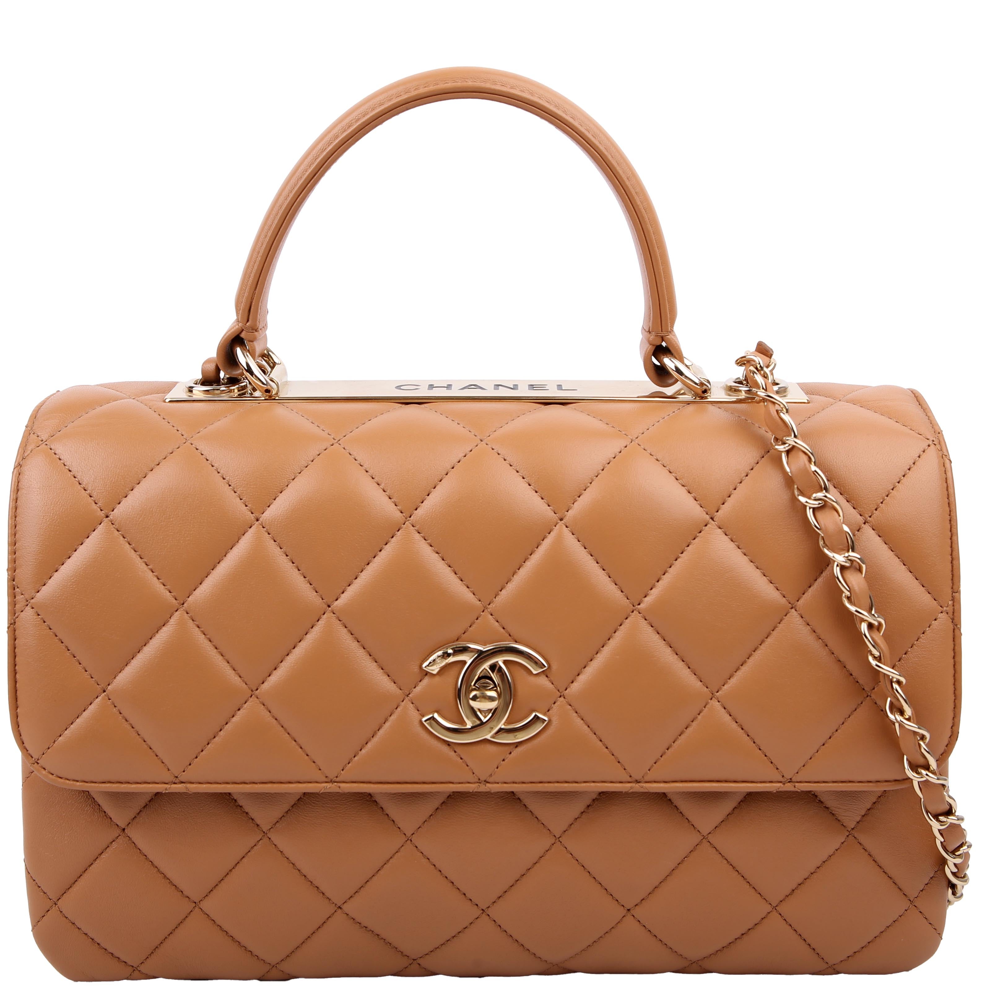 Trendy Top Handle Medium Lambskin 28M Tan