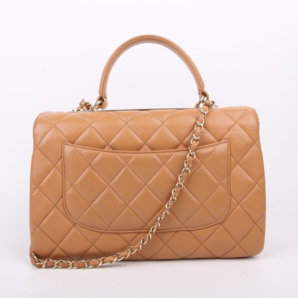 Trendy Top Handle Medium Lambskin 28M Tan
