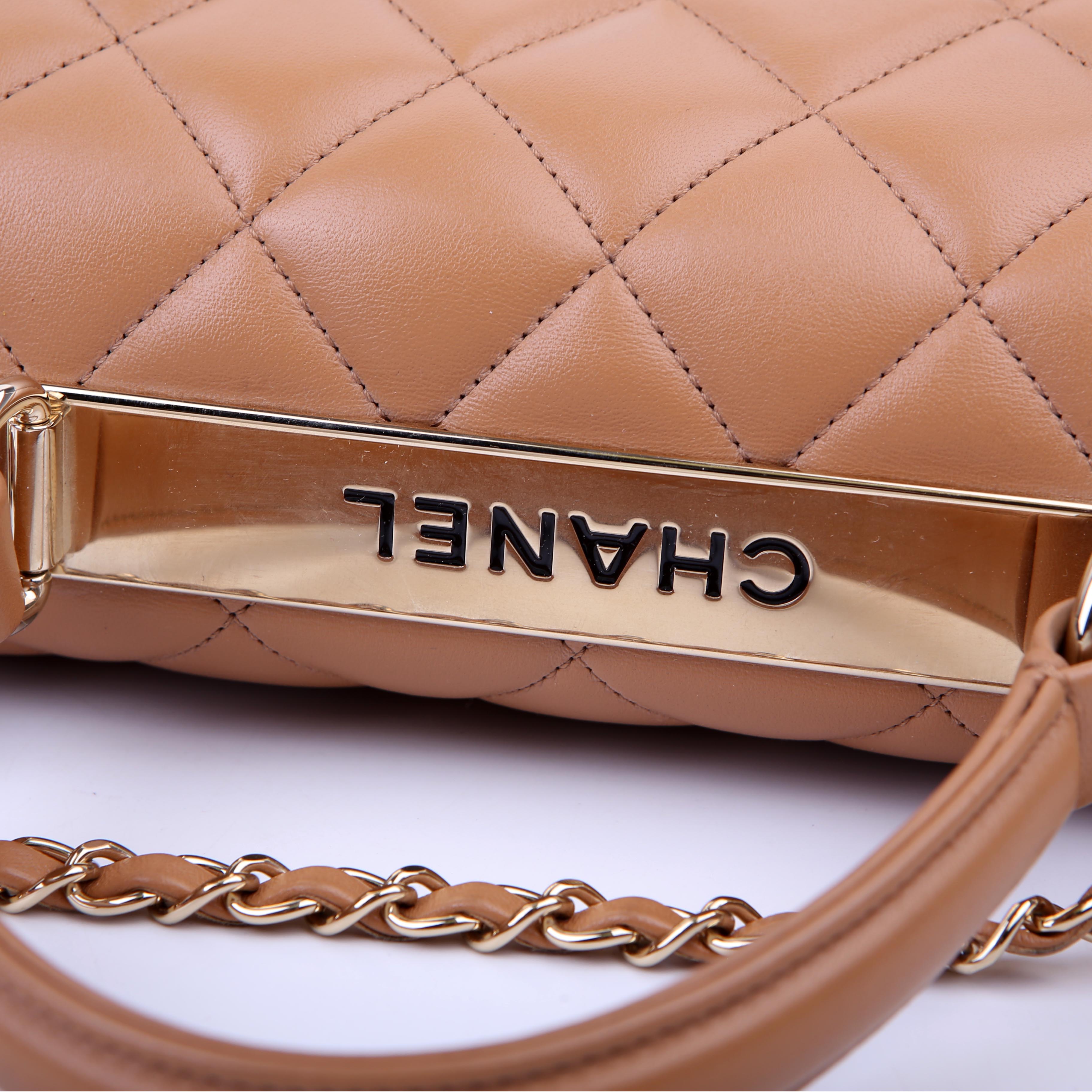 Trendy Top Handle Medium Lambskin 28M Tan