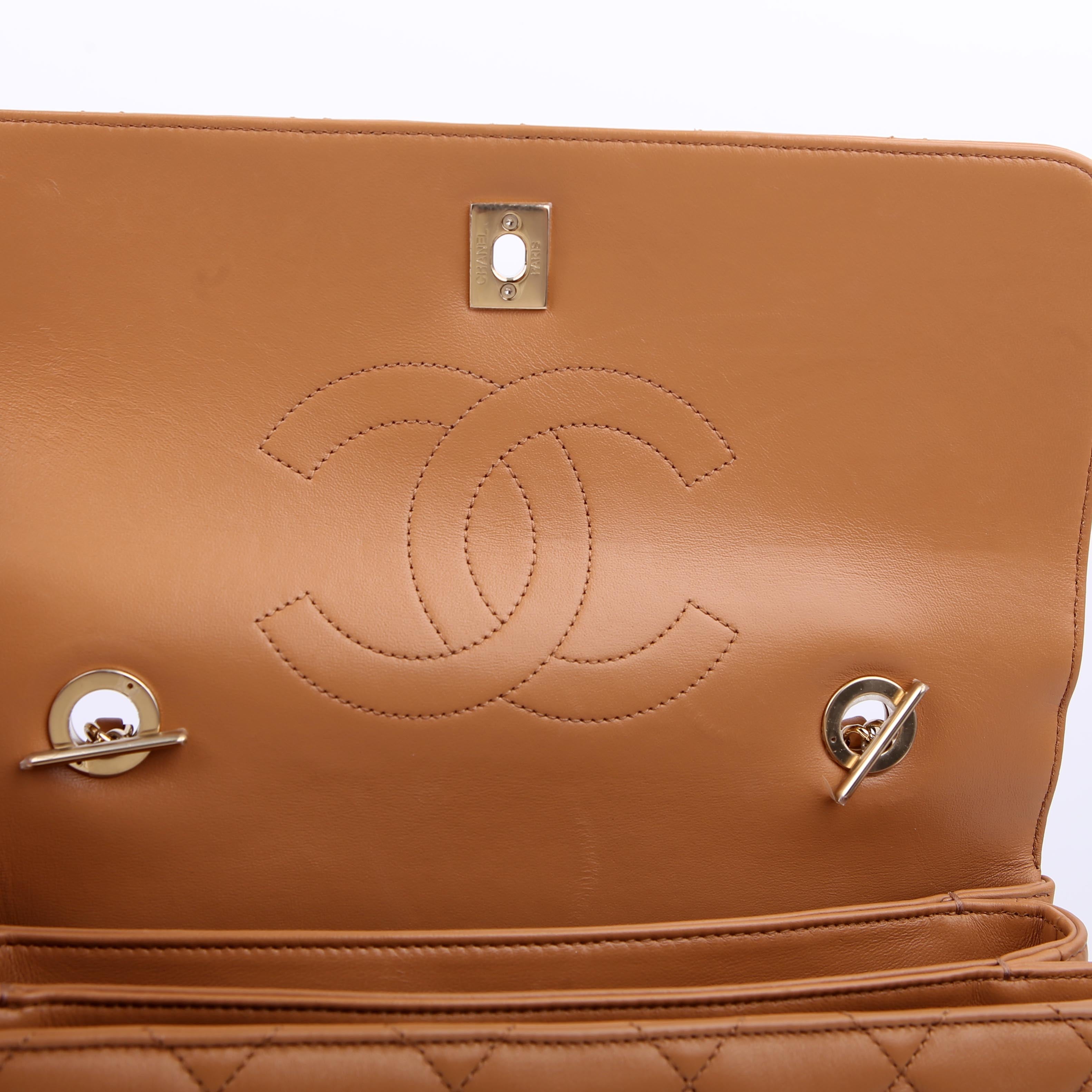 Trendy Top Handle Medium Lambskin 28M Tan