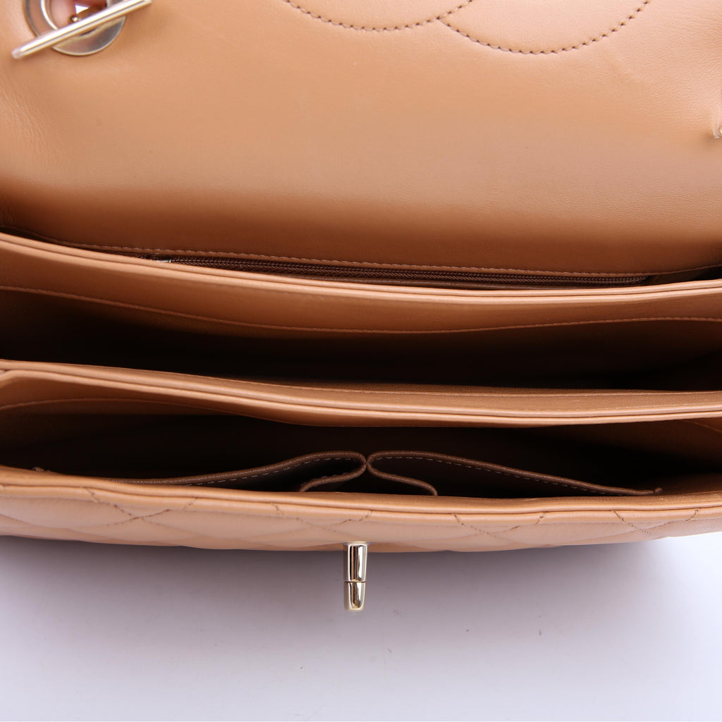 Trendy Top Handle Medium Lambskin 28M Tan