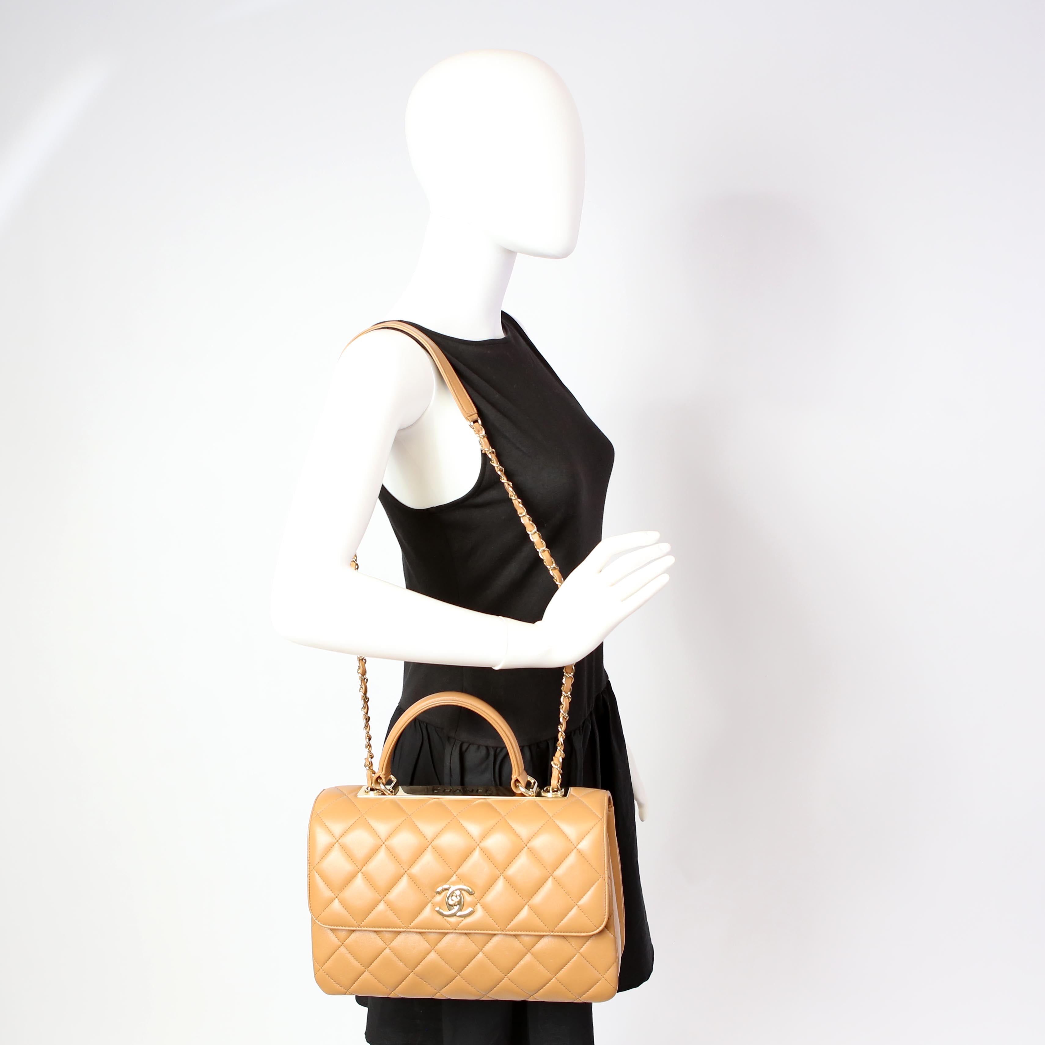 Trendy Top Handle Medium Lambskin 28M Tan