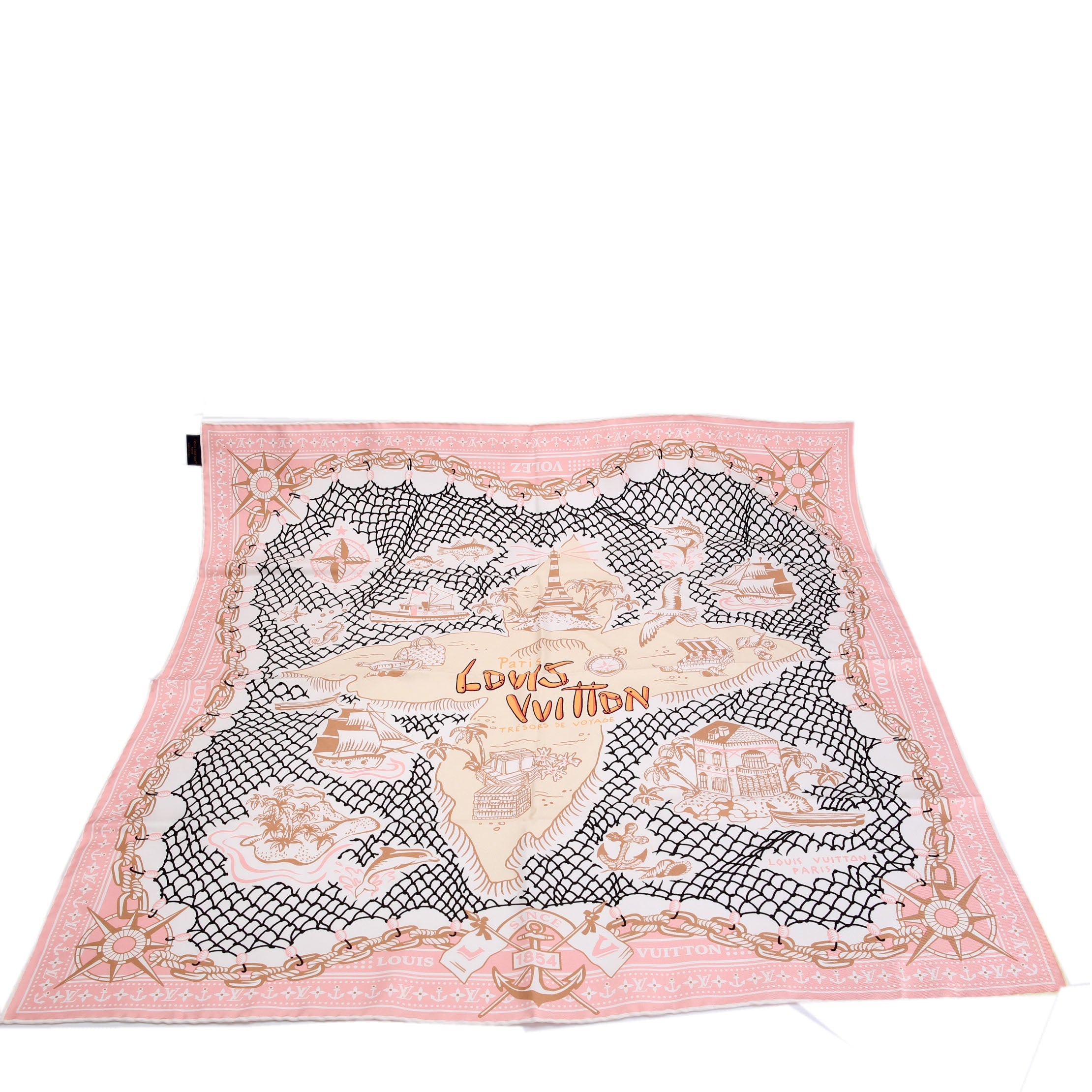 LV Ocean Treasure Map Square Silk 70 Scarf Pink/Multicolor