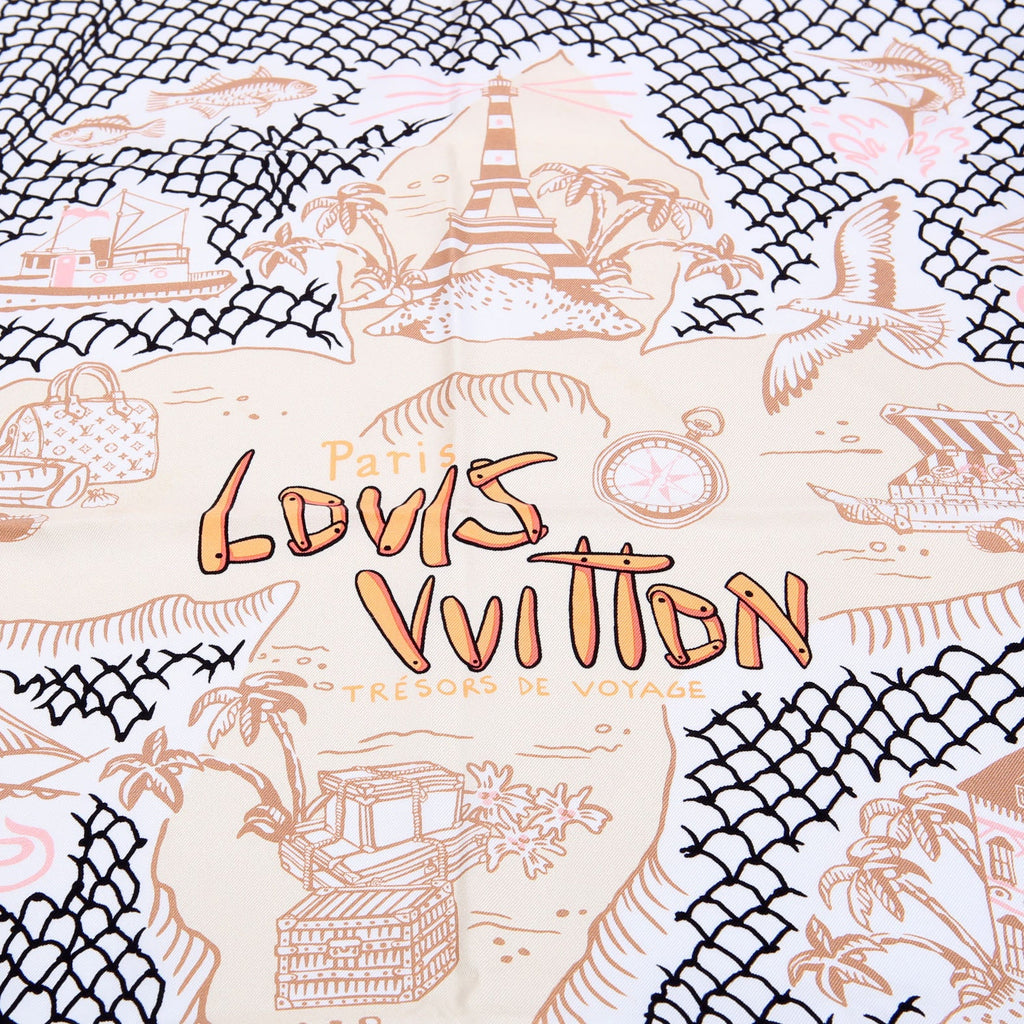 LV Ocean Treasure Map Square Silk 70 Scarf Pink/Multicolor
