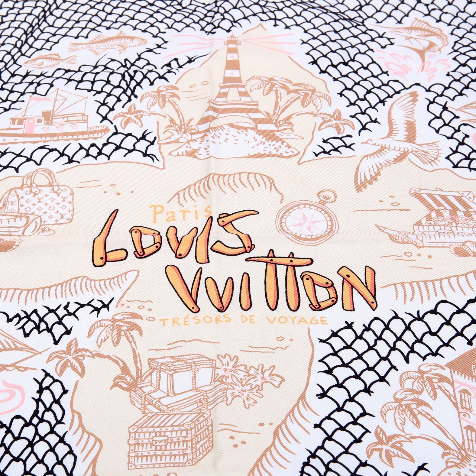 LV Ocean Treasure Map Square Silk 70 Scarf Pink/Multicolor
