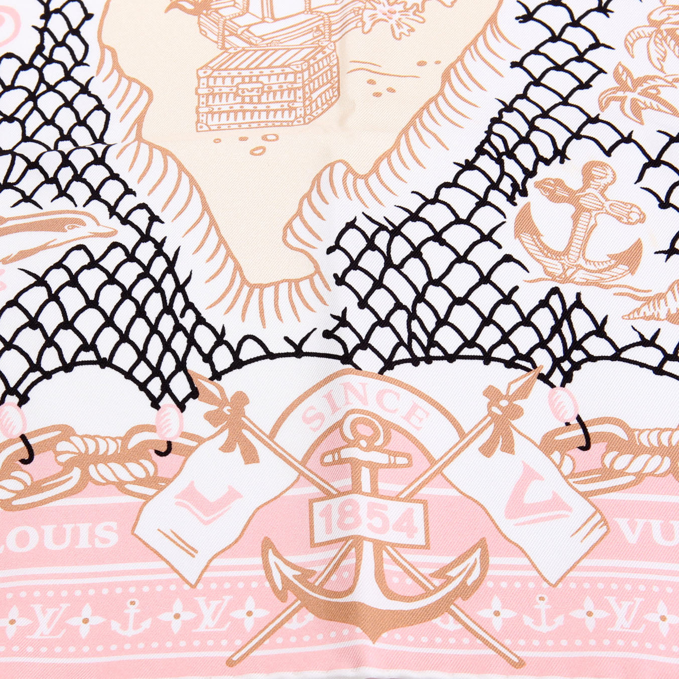 LV Ocean Treasure Map Square Silk 70 Scarf Pink/Multicolor