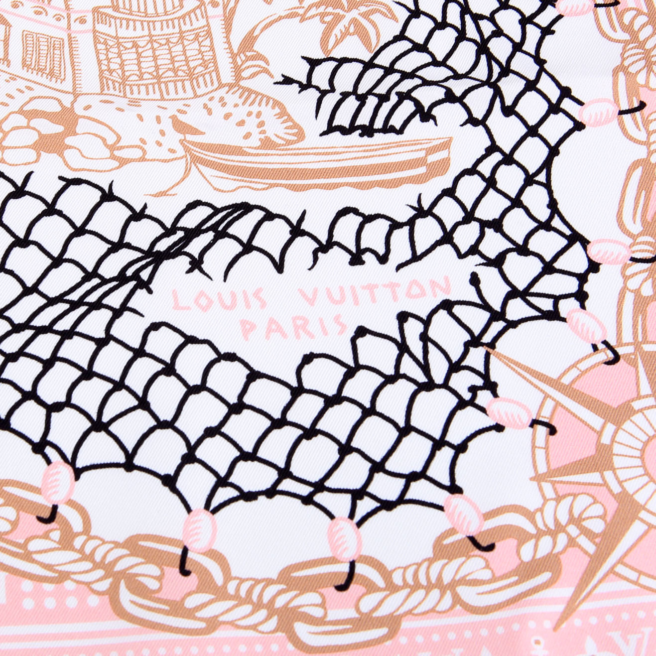 LV Ocean Treasure Map Square Silk 70 Scarf Pink/Multicolor