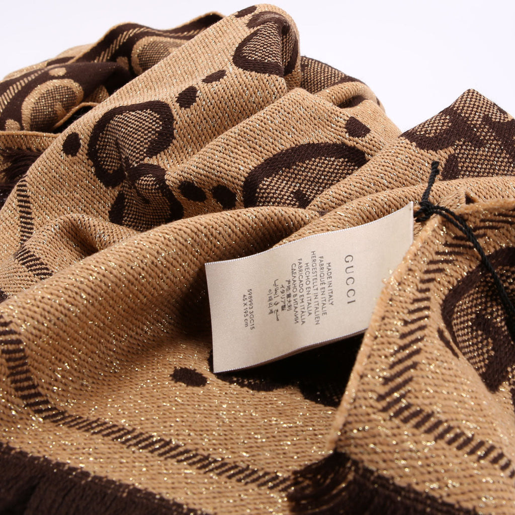 GG Wool Jacquard Scarf Brown