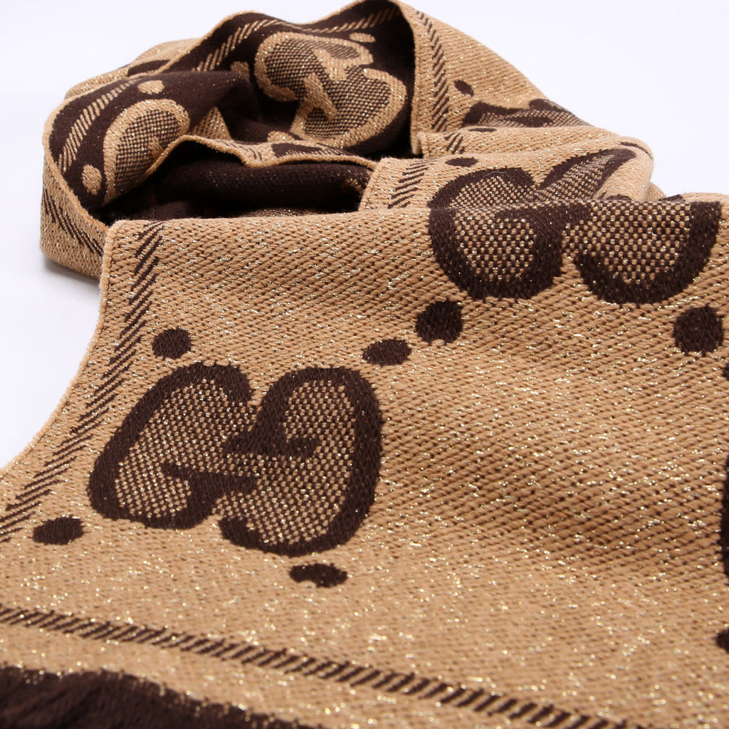 GG Wool Jacquard Scarf Brown