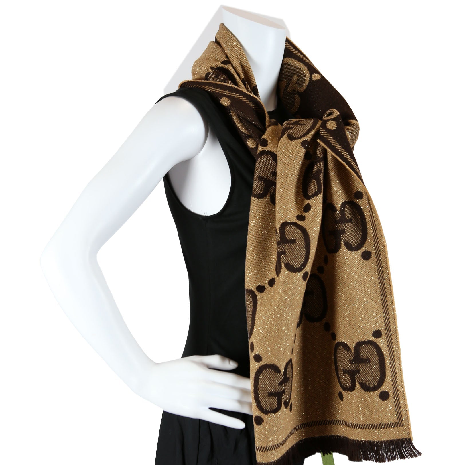 GG Wool Jacquard Scarf Brown