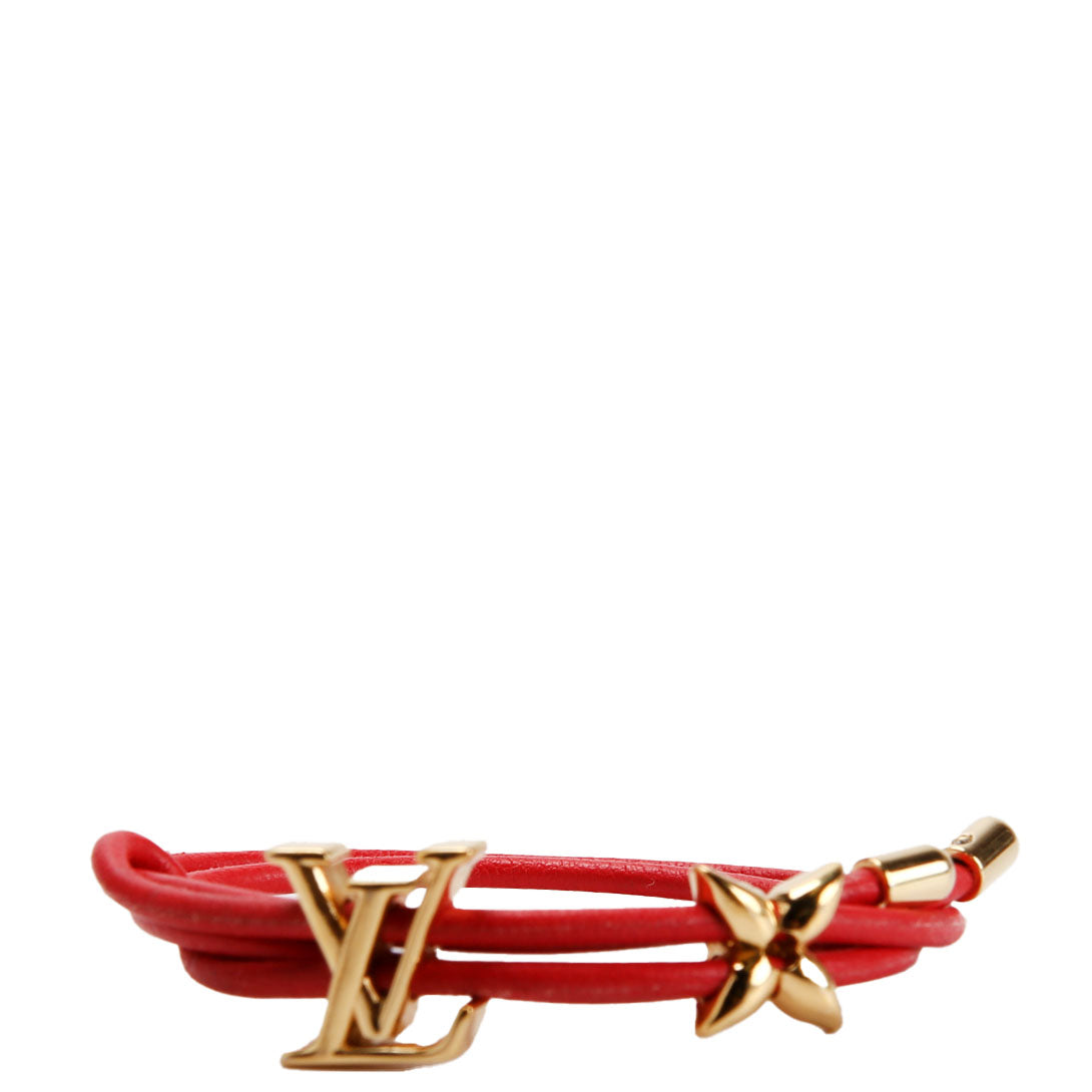 LV Bloom Leather Bracelet Red/Gold