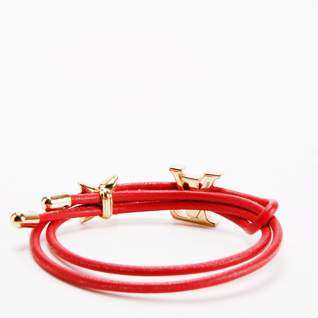 LV Bloom Leather Bracelet Red/Gold