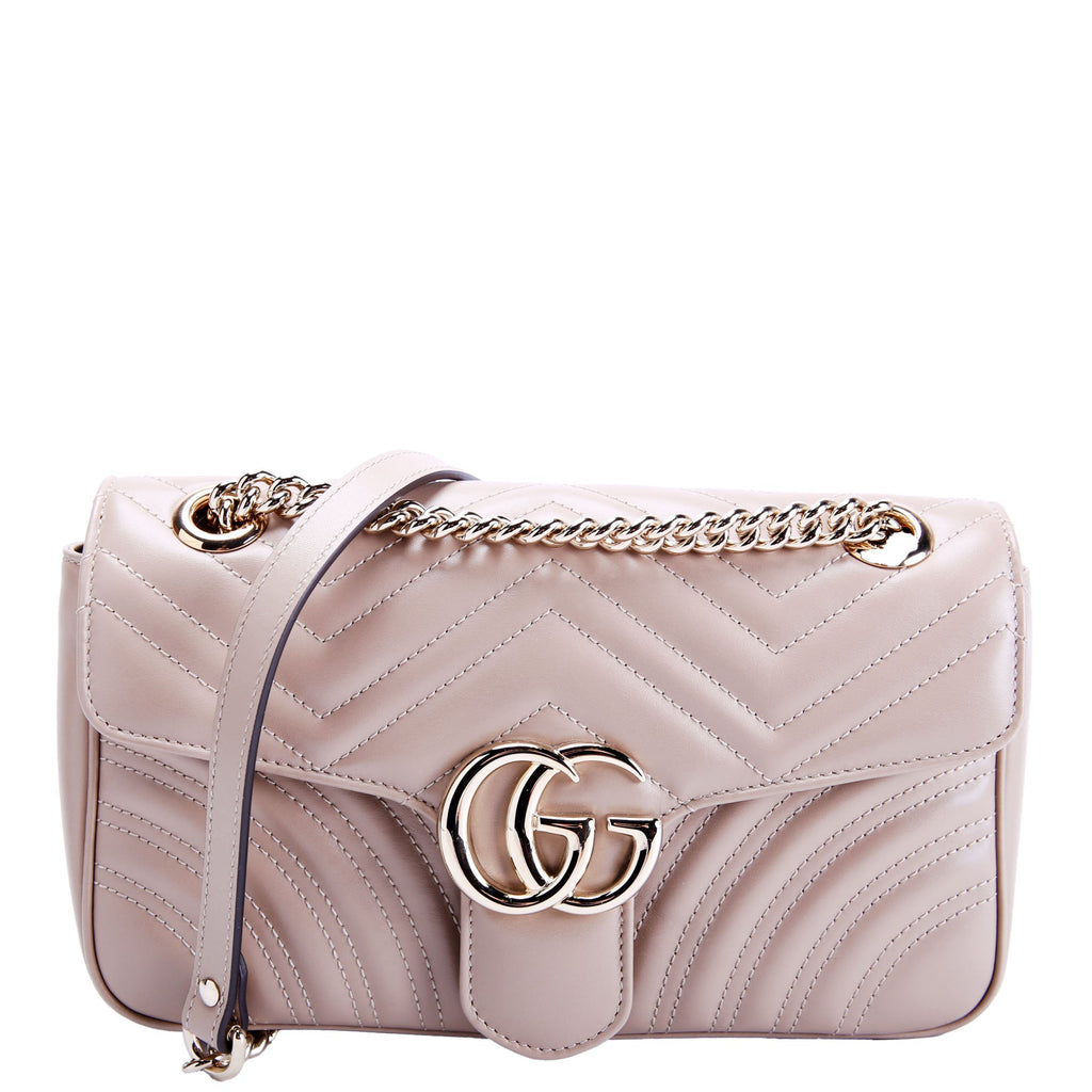 Gucci 443497 Marmont Leather Shoulder Small Flap Taupe
